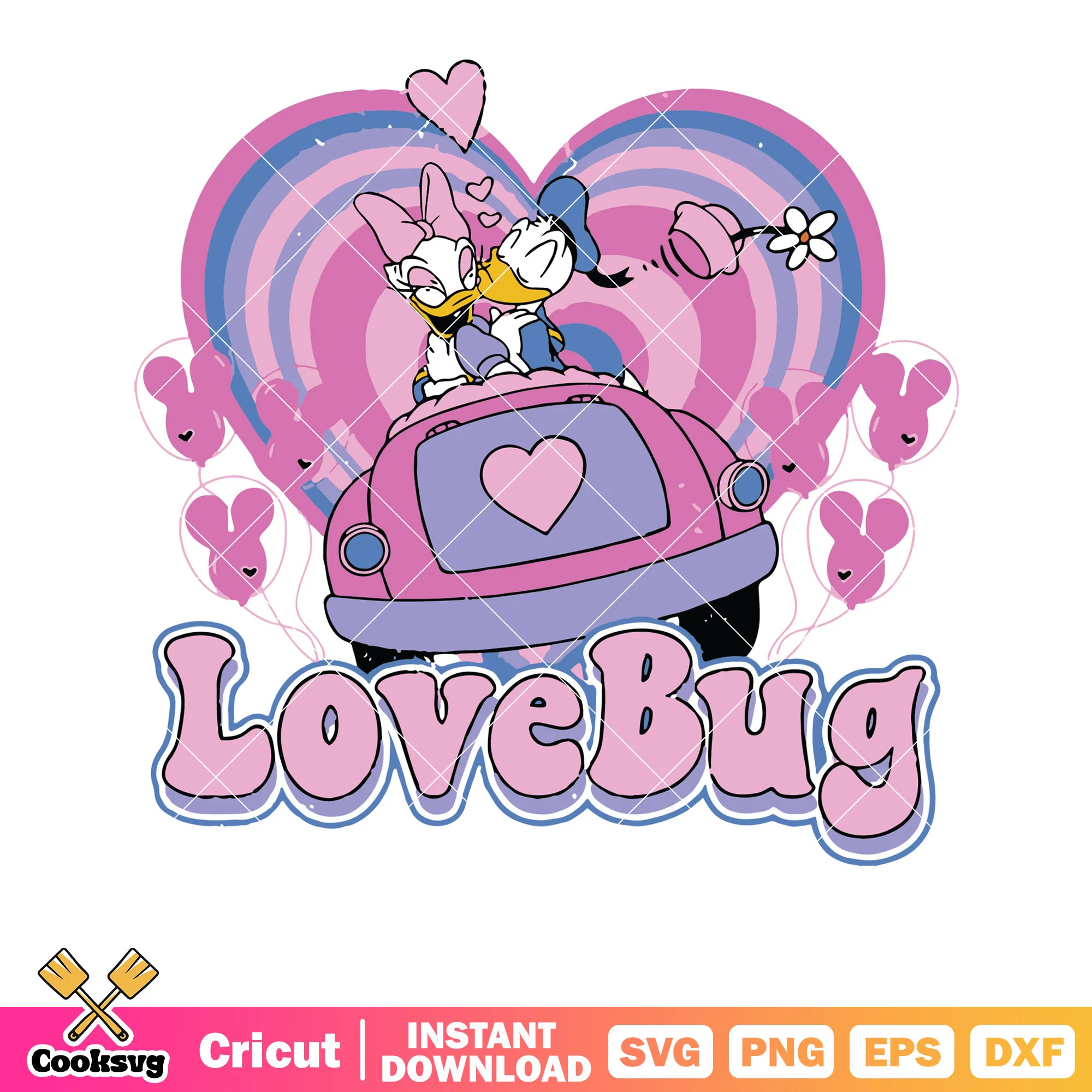 Donald daisy love bug valentine svg, love bug svg, donald valentine svg