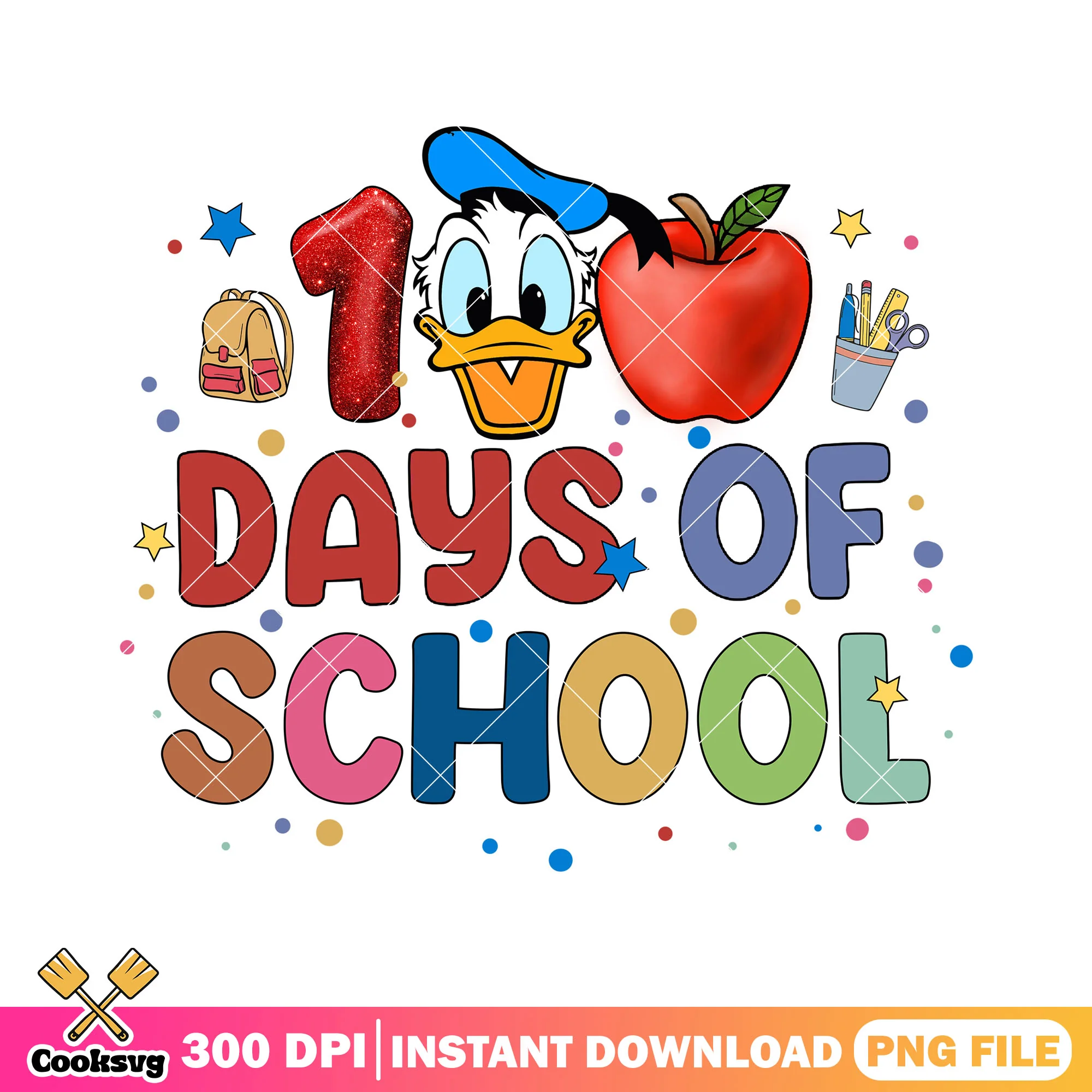 Donald with 100 days school png, back to school png, donald duck png