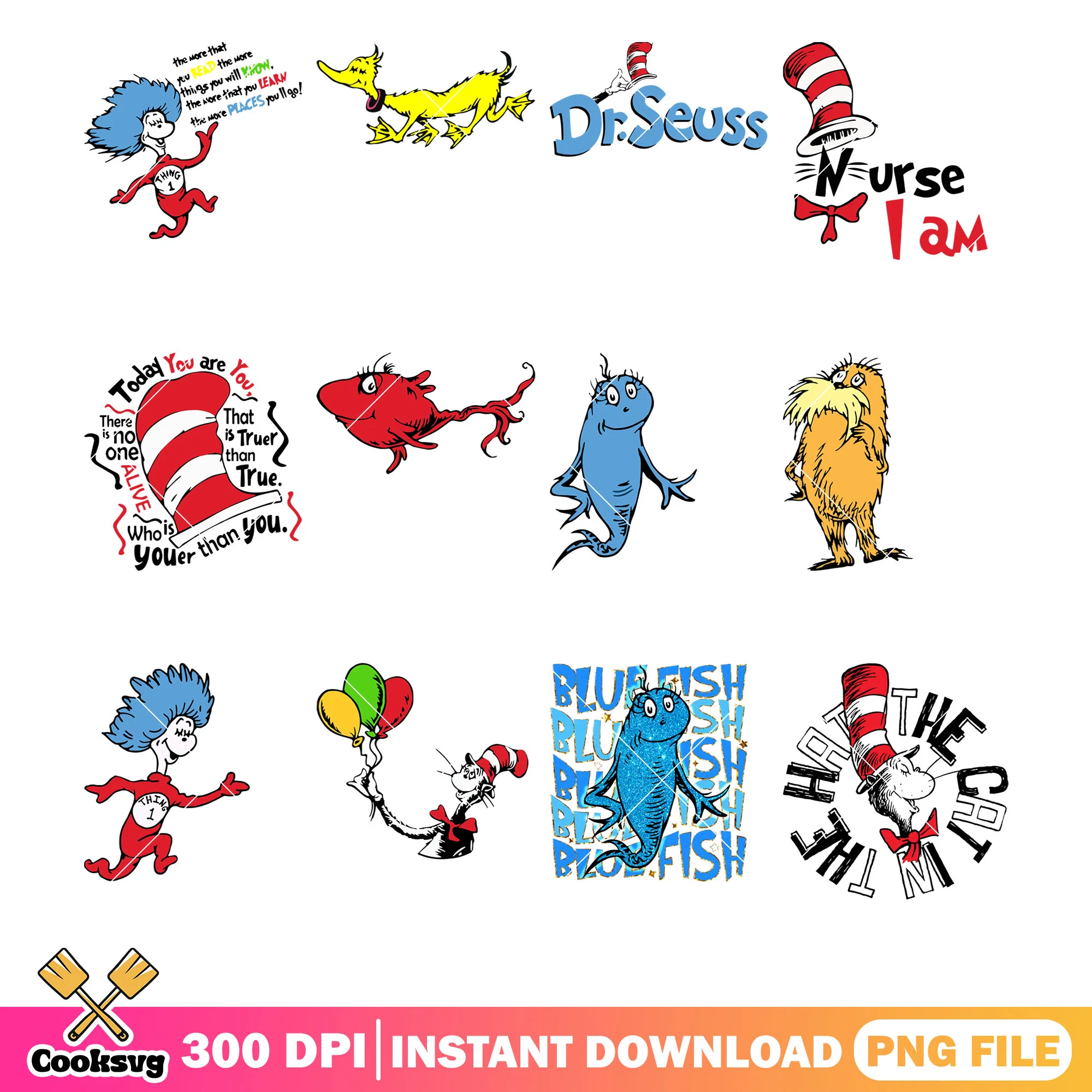 Dr seuss and friends png bundle, dr seuss friends png, dr seuss png