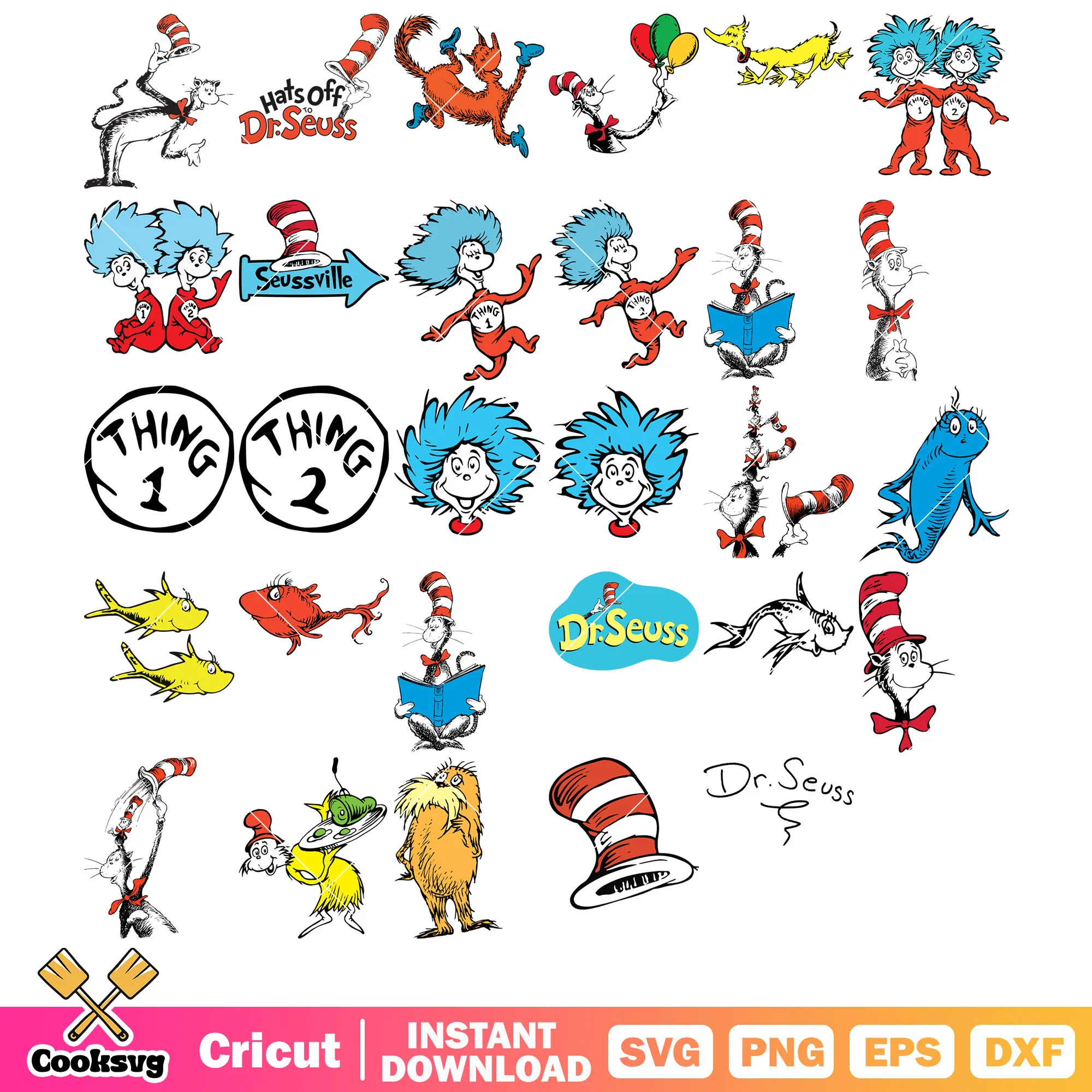 Dr seuss and friends svg bundle, dr seuss friends svg, dr seuss character svg