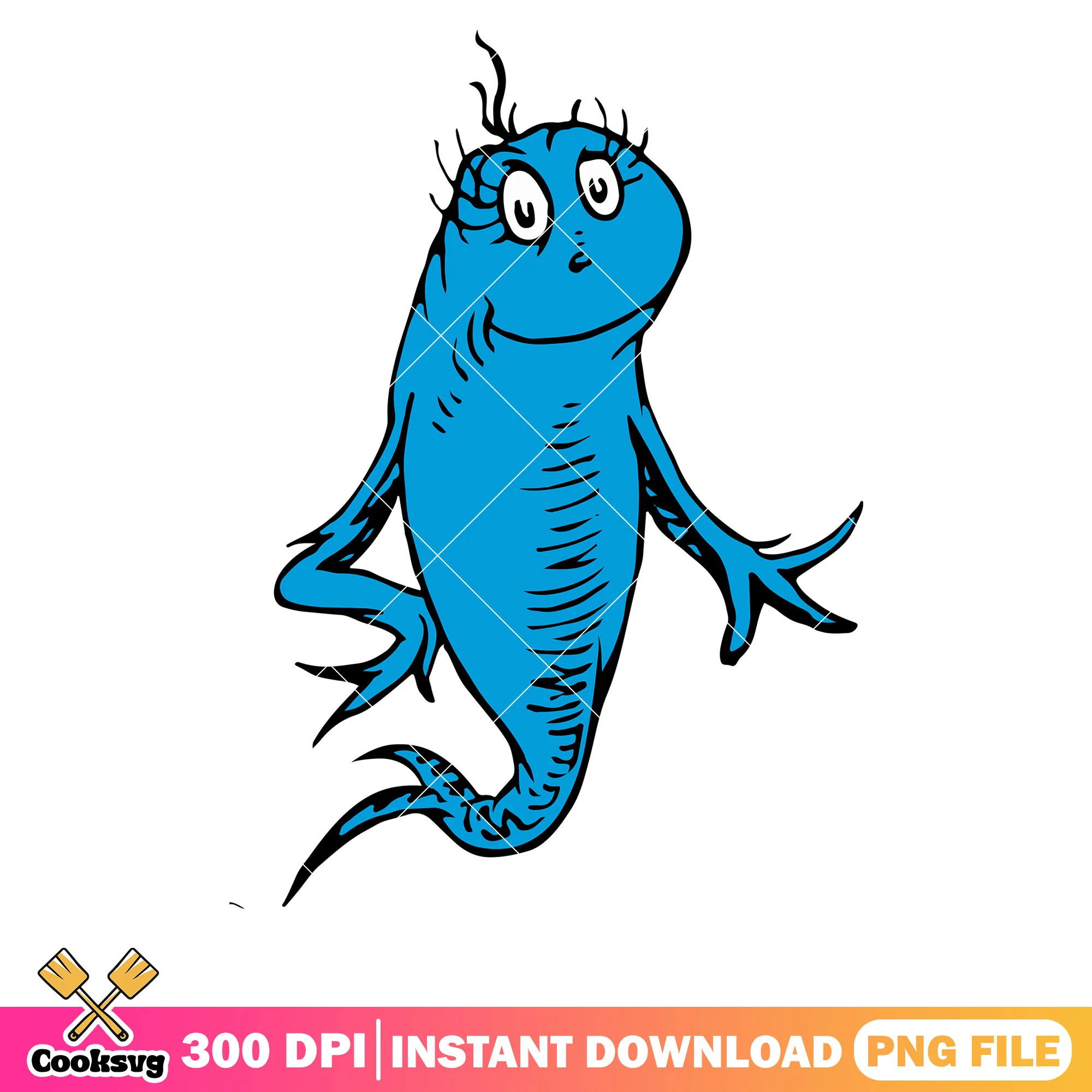 Dr seuss blue fish cartoon png, dr seuss fish png, one fish dr seuss png