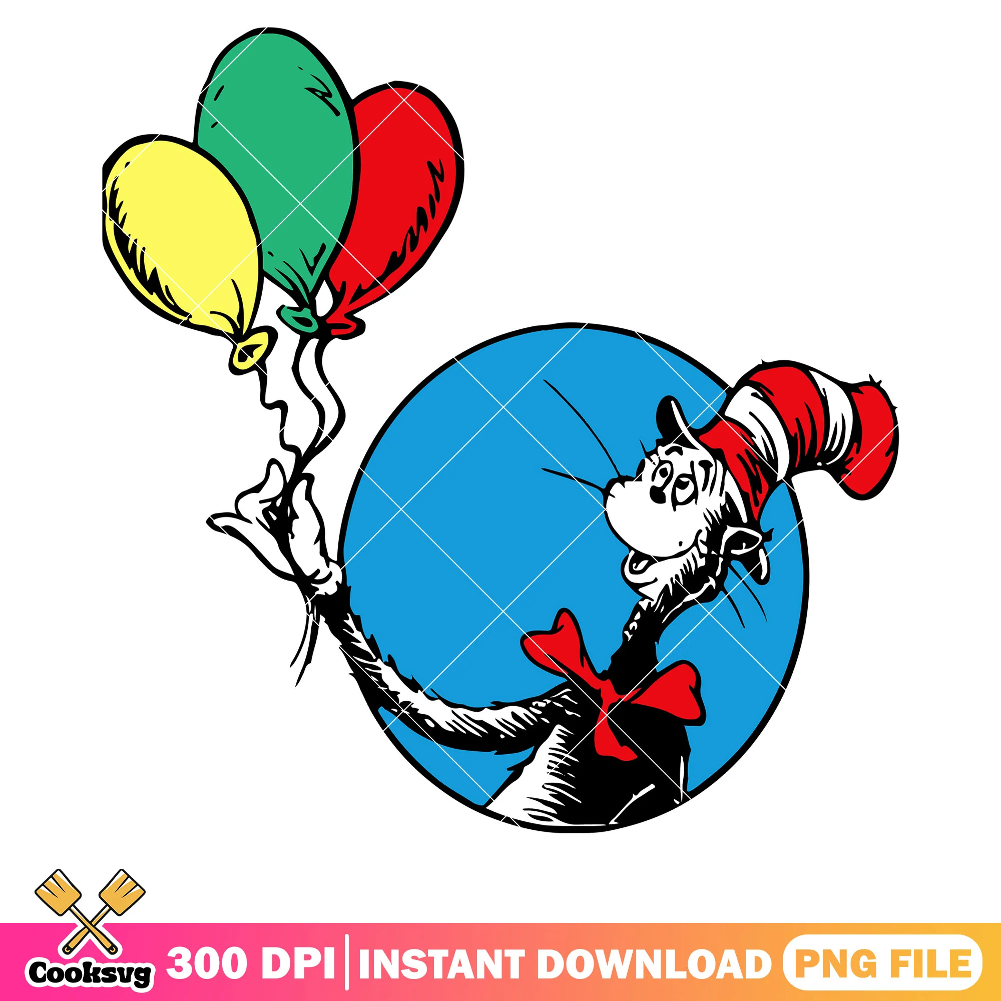 Dr seuss cartoon and balloon png, dr seuss balloon png, dr seuss png