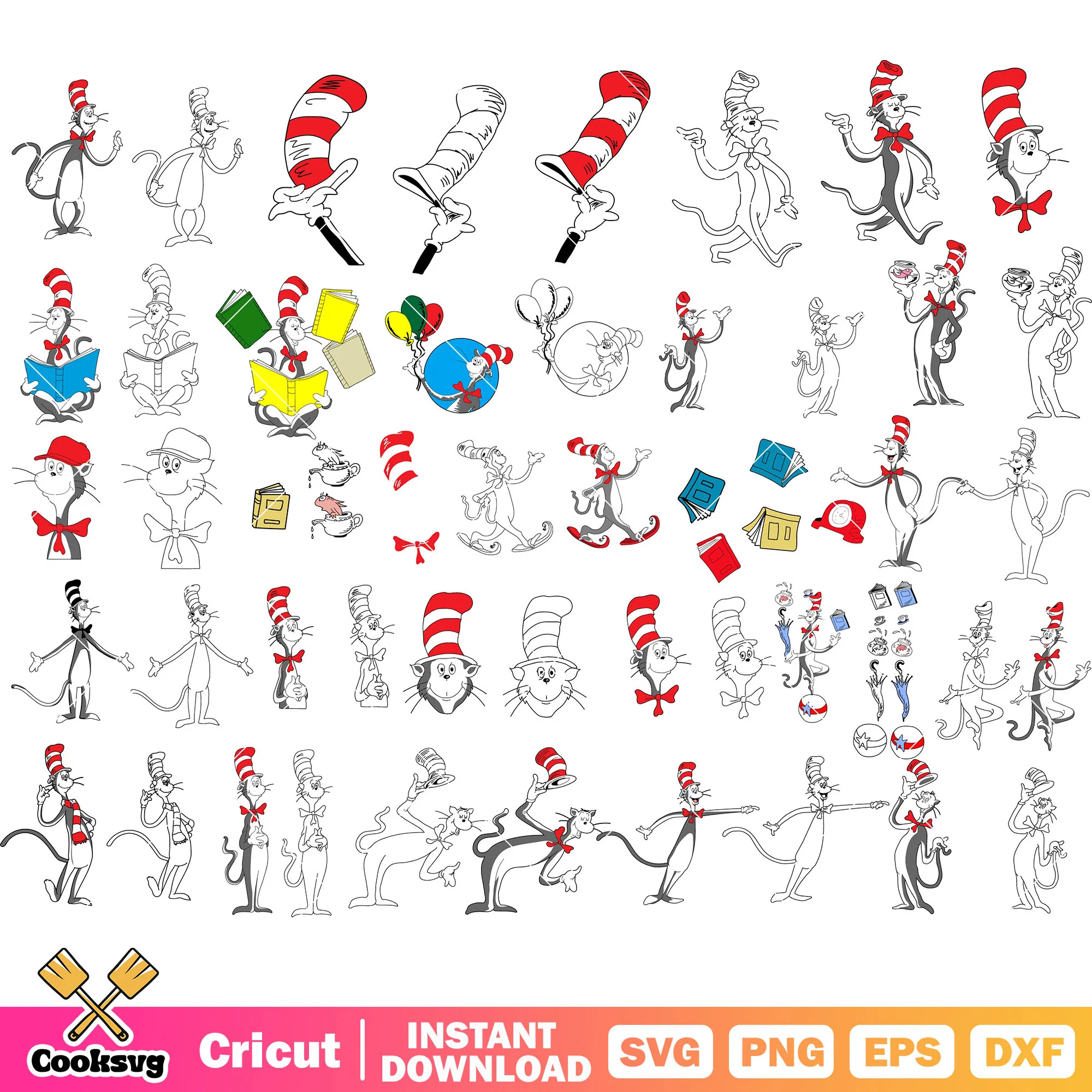 Dr seuss cat in the hat svg bundle, dr seuss quotes svg, dr seuss cartoon svg