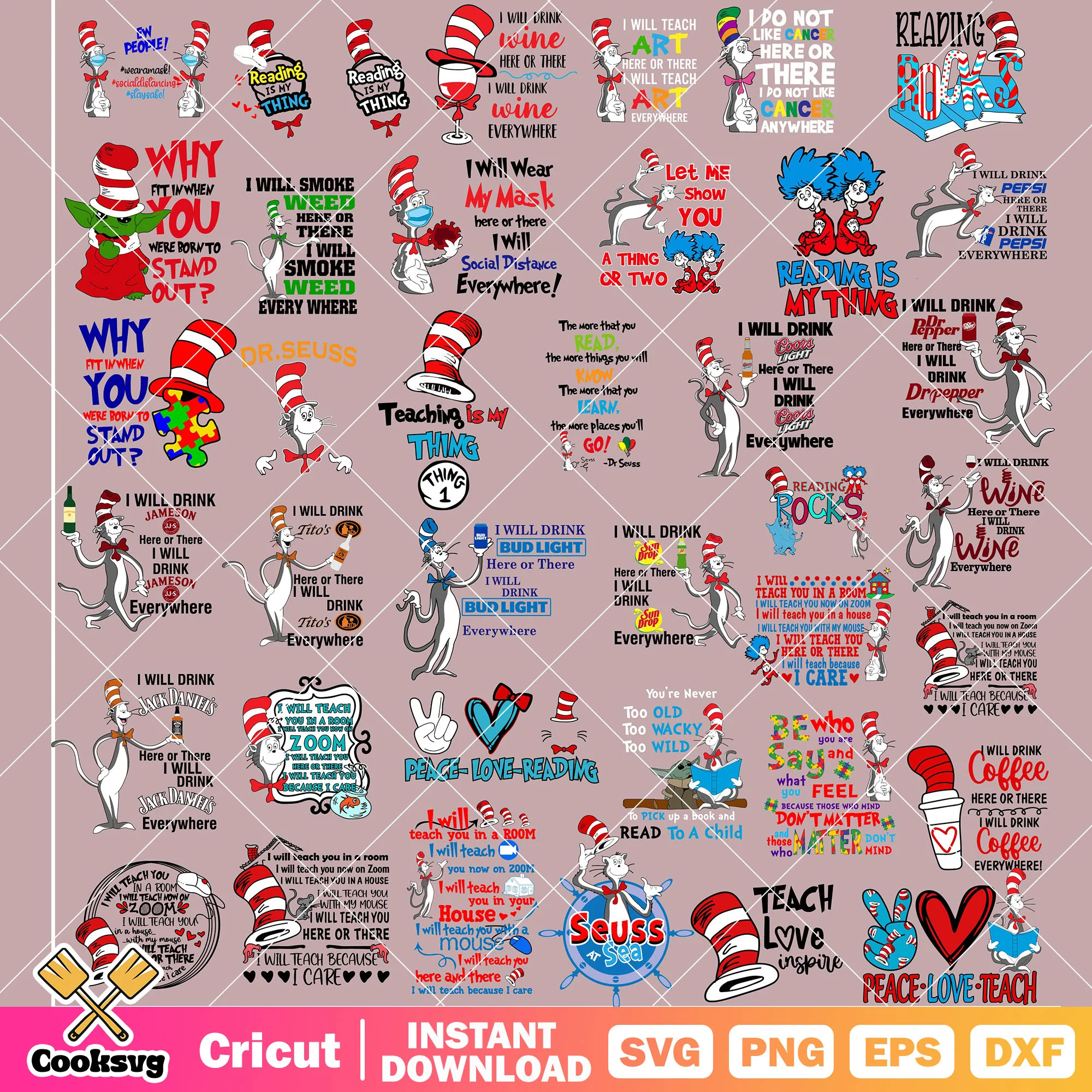 Dr seuss cat in the hat svg bundle file, dr seuss quotes svg, dr seuss cartoon svg