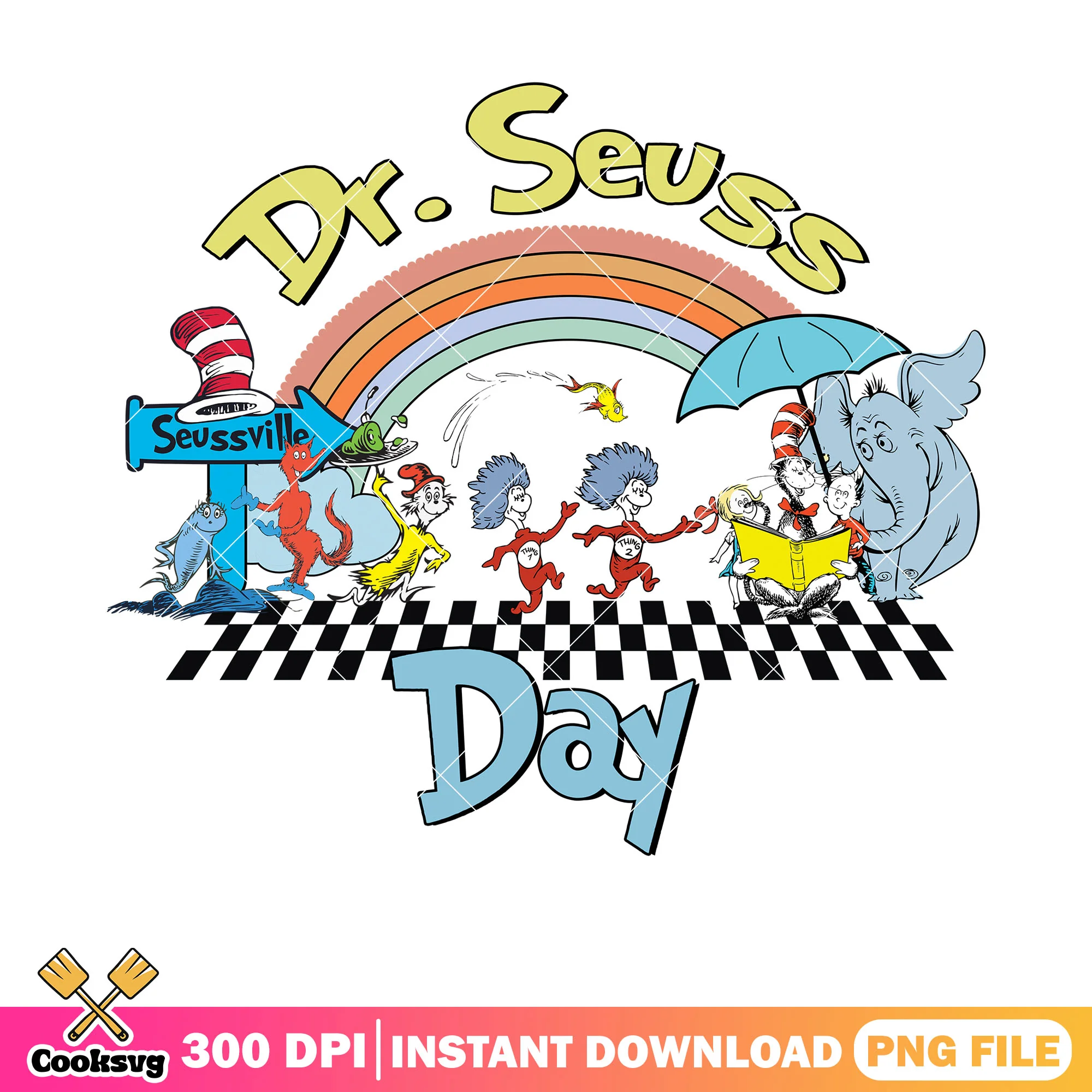 Dr seuss day rainbow seussville png file, dr seuss day png