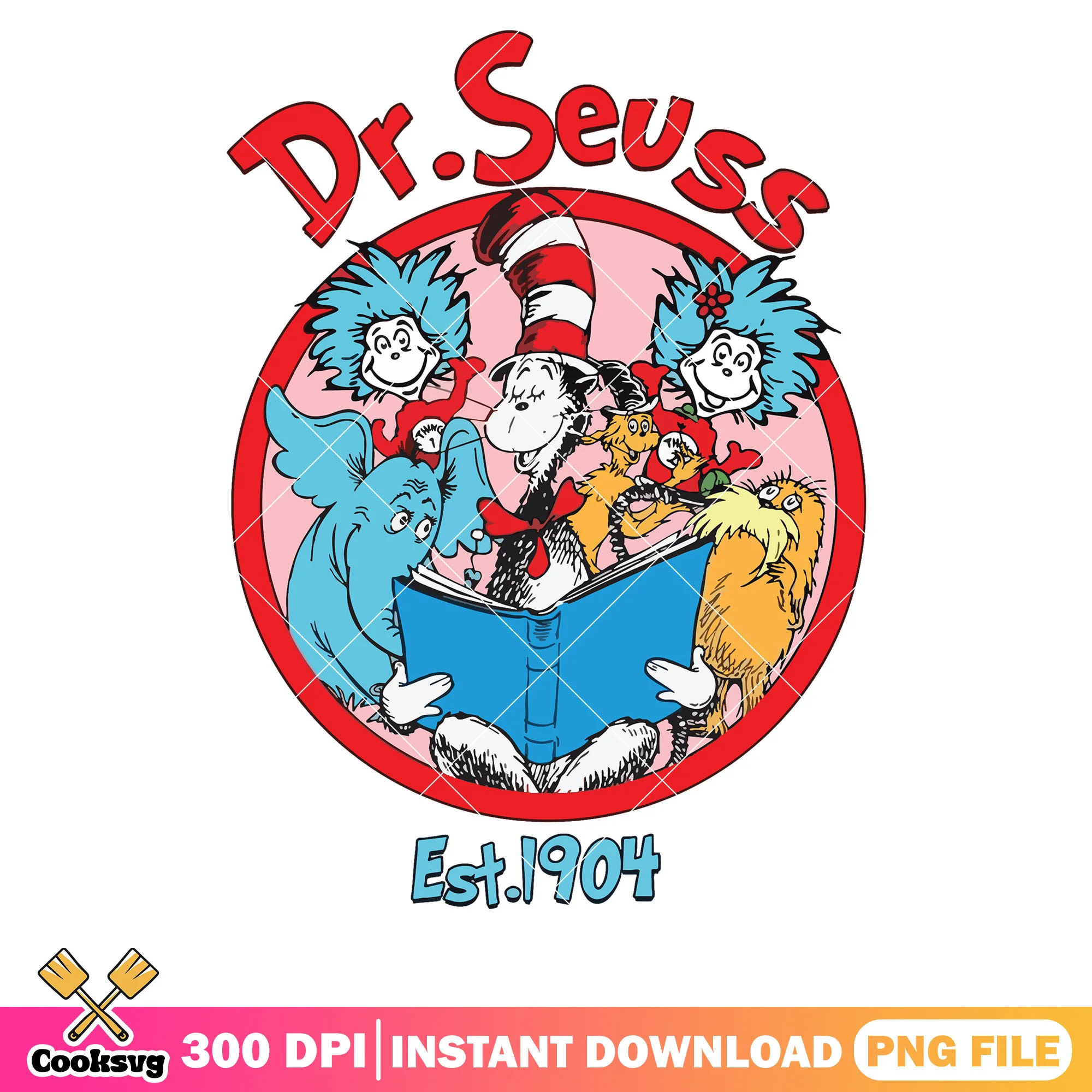 Dr seuss est 1904 circle design png, dr seuss friends png