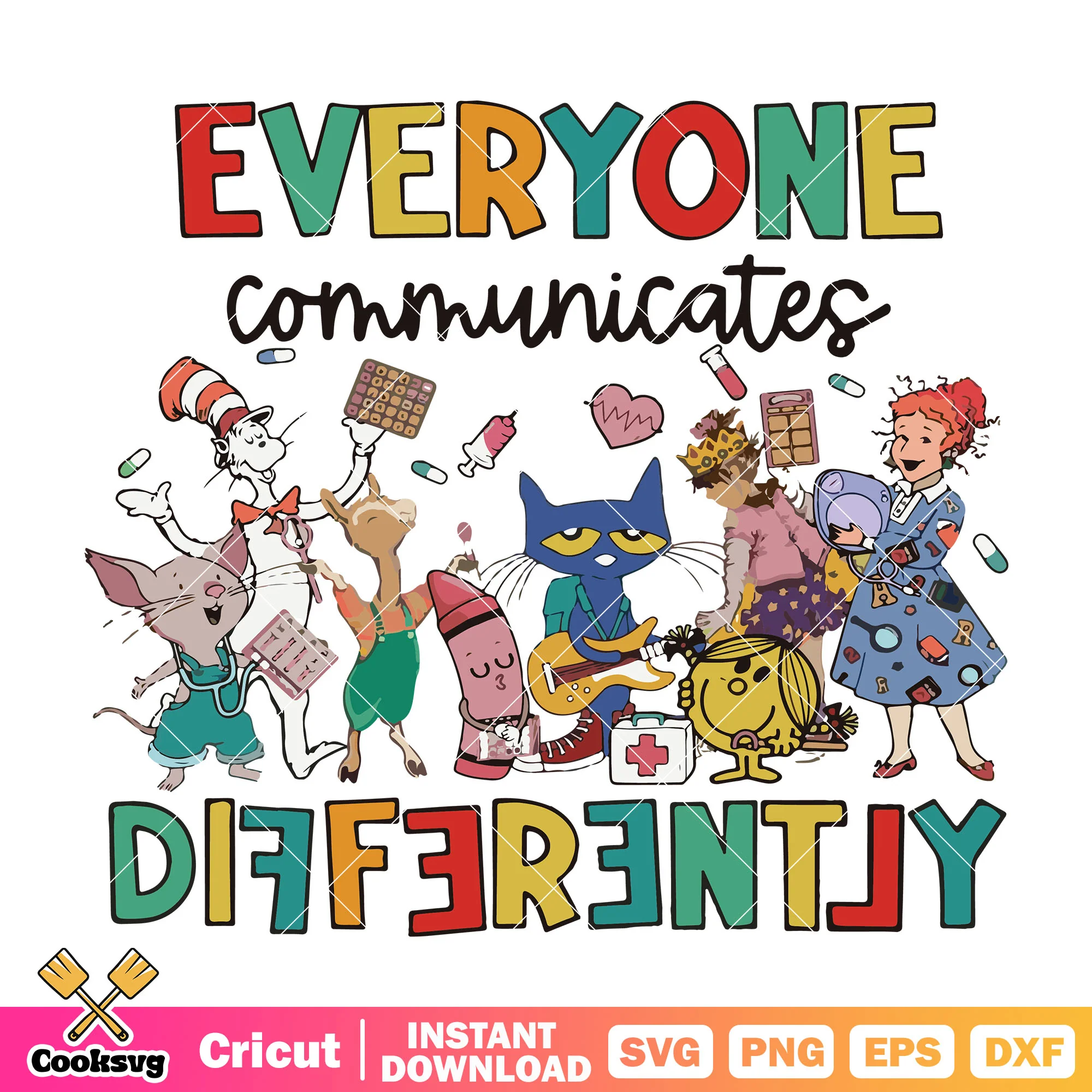 Dr seuss everyone communicates defferently svg, dr seuss quotes svg