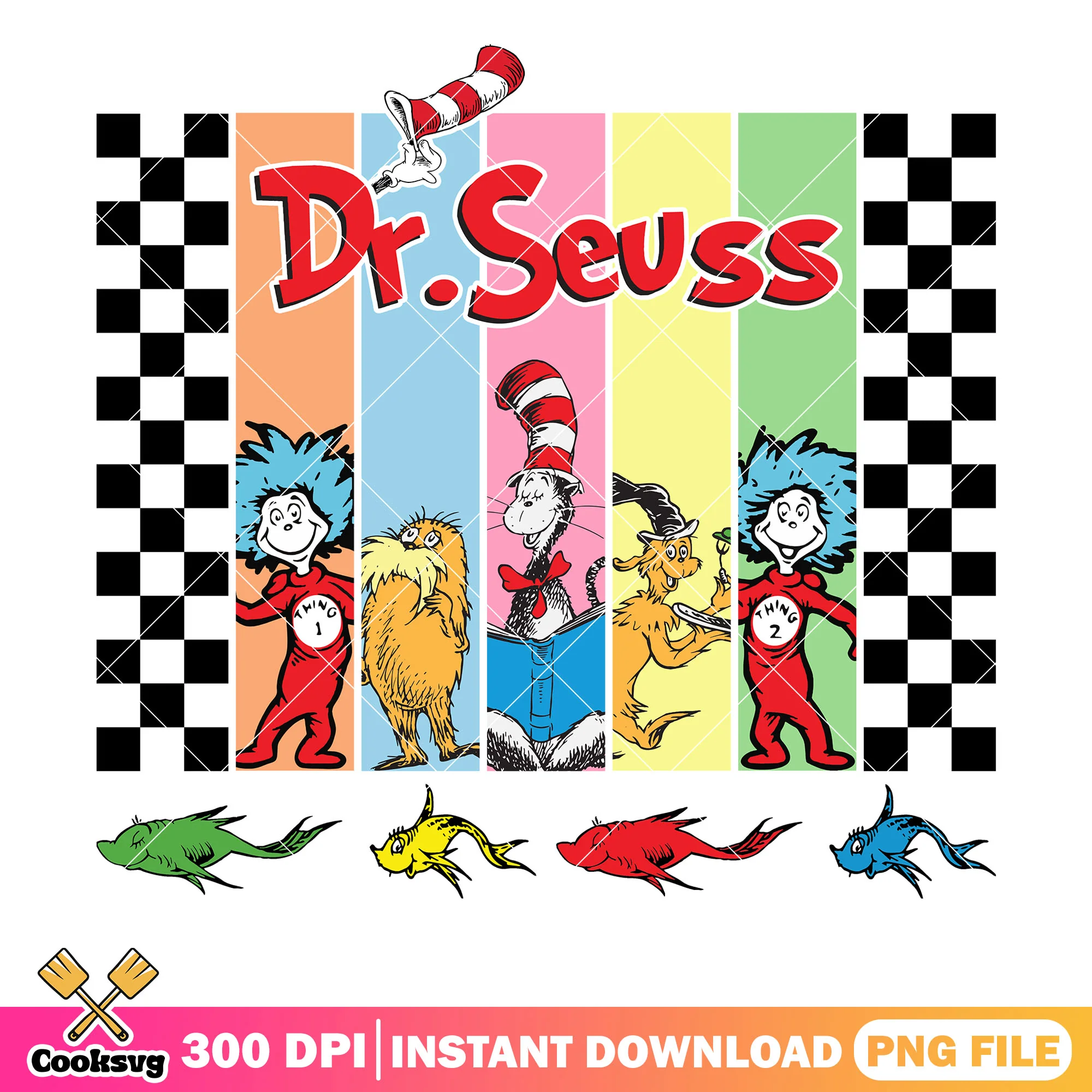 Dr seuss fish friends png digital download, dr seuss teacher png