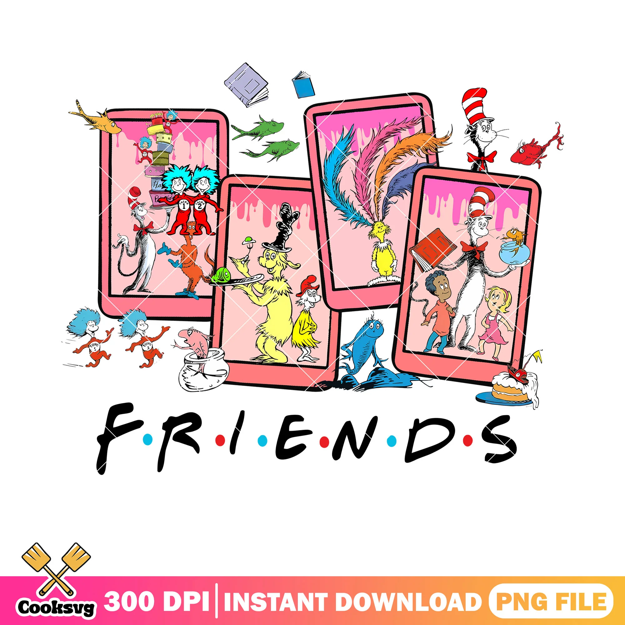 Dr seuss friends pink vibes png, dr seuss friends png, dr seuss png
