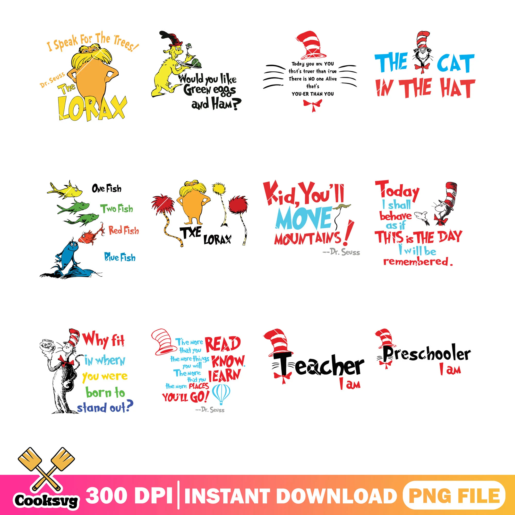 Dr seuss friends quote png bundle file, dr seuss friends png