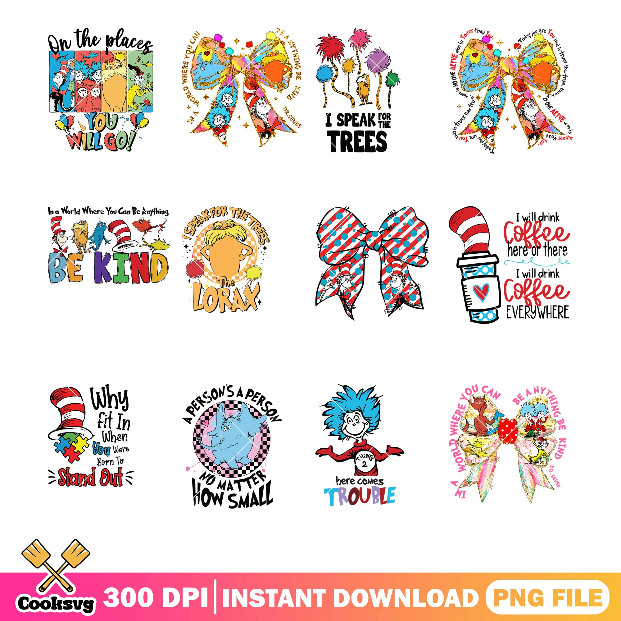 Dr seuss friends quotes png bundle, dr seuss quotes png