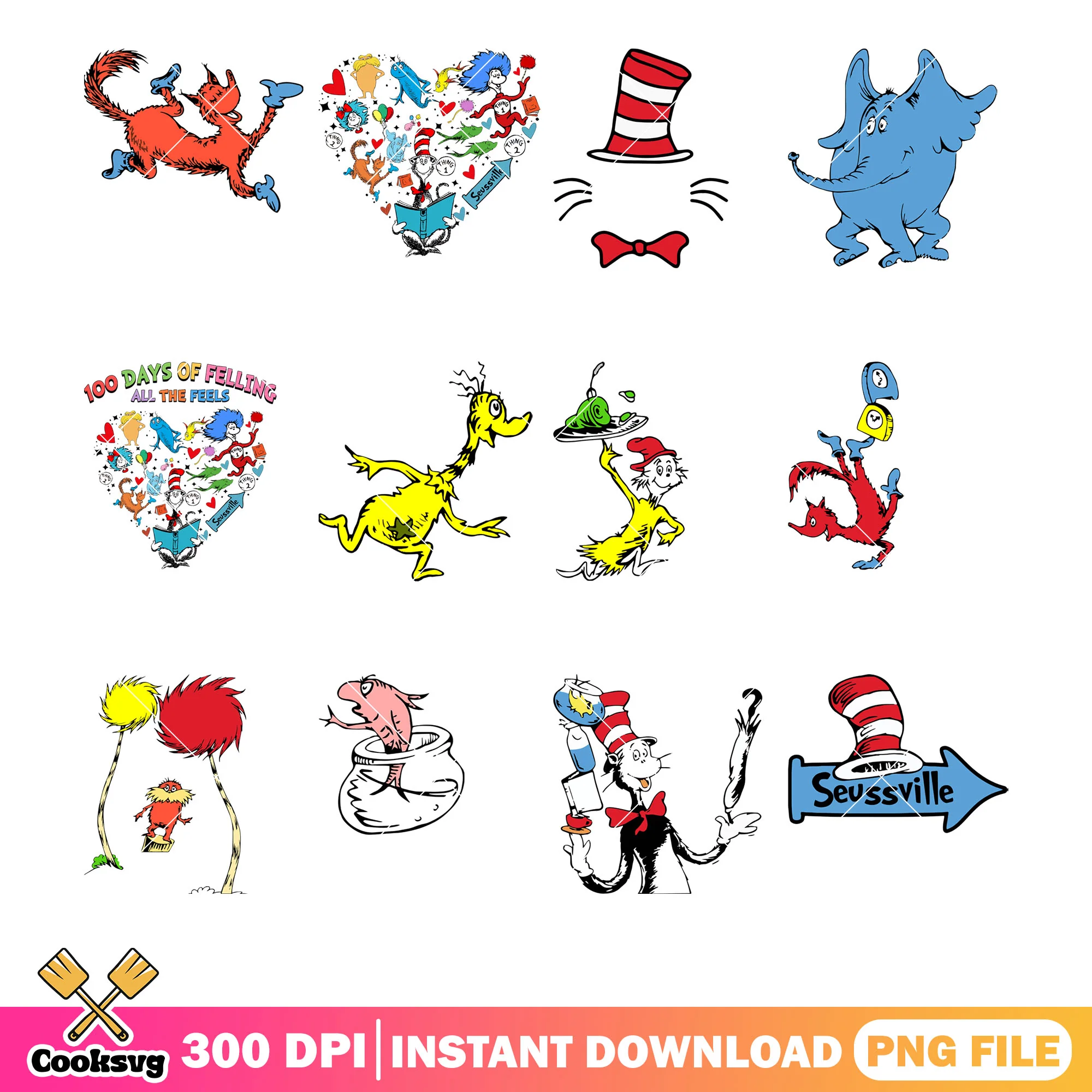 Dr seuss love friends png bundle, dr seuss love png, dr seuss friends png