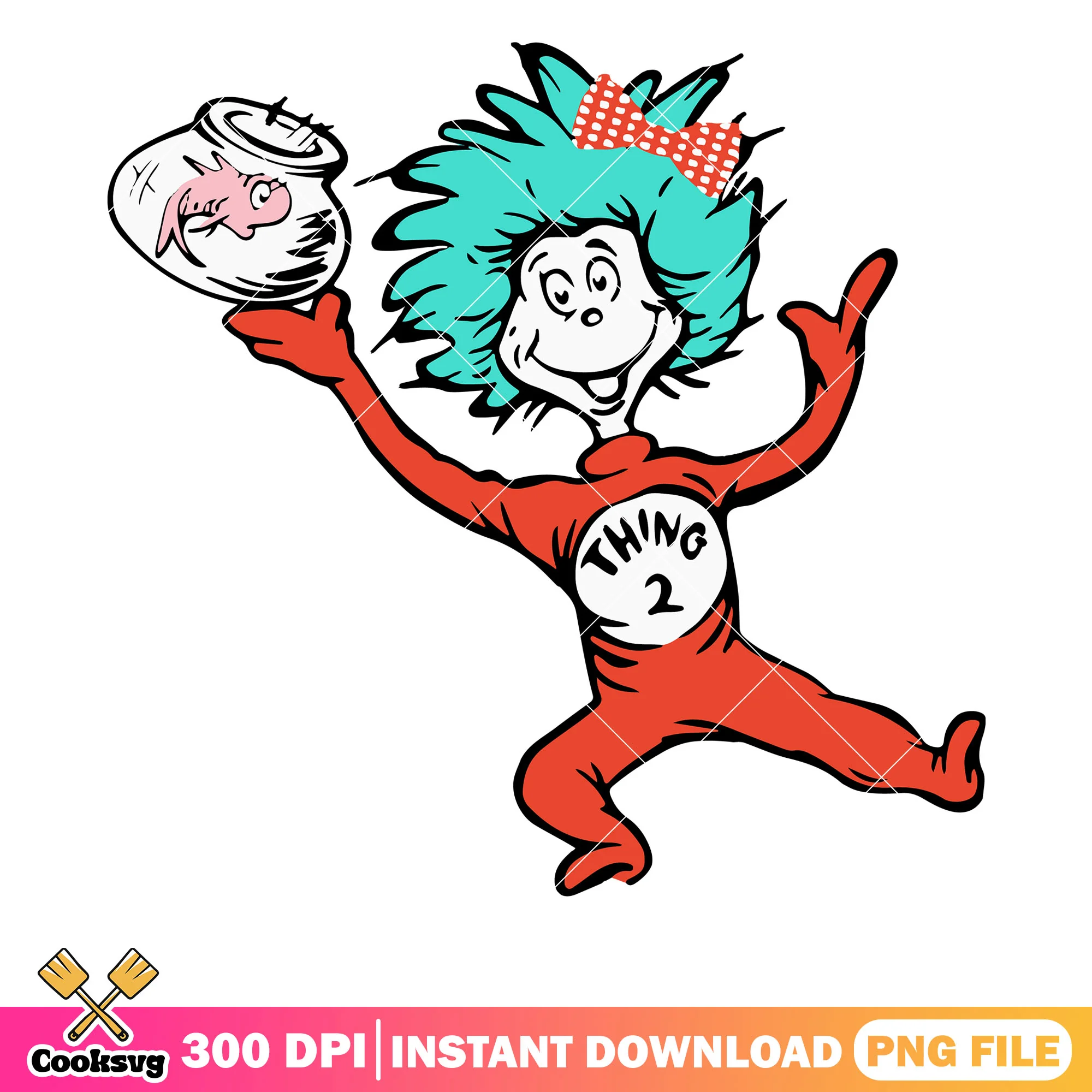 Dr seuss thing 2 and fish png, dr seuss thing png, dr seuss fish png