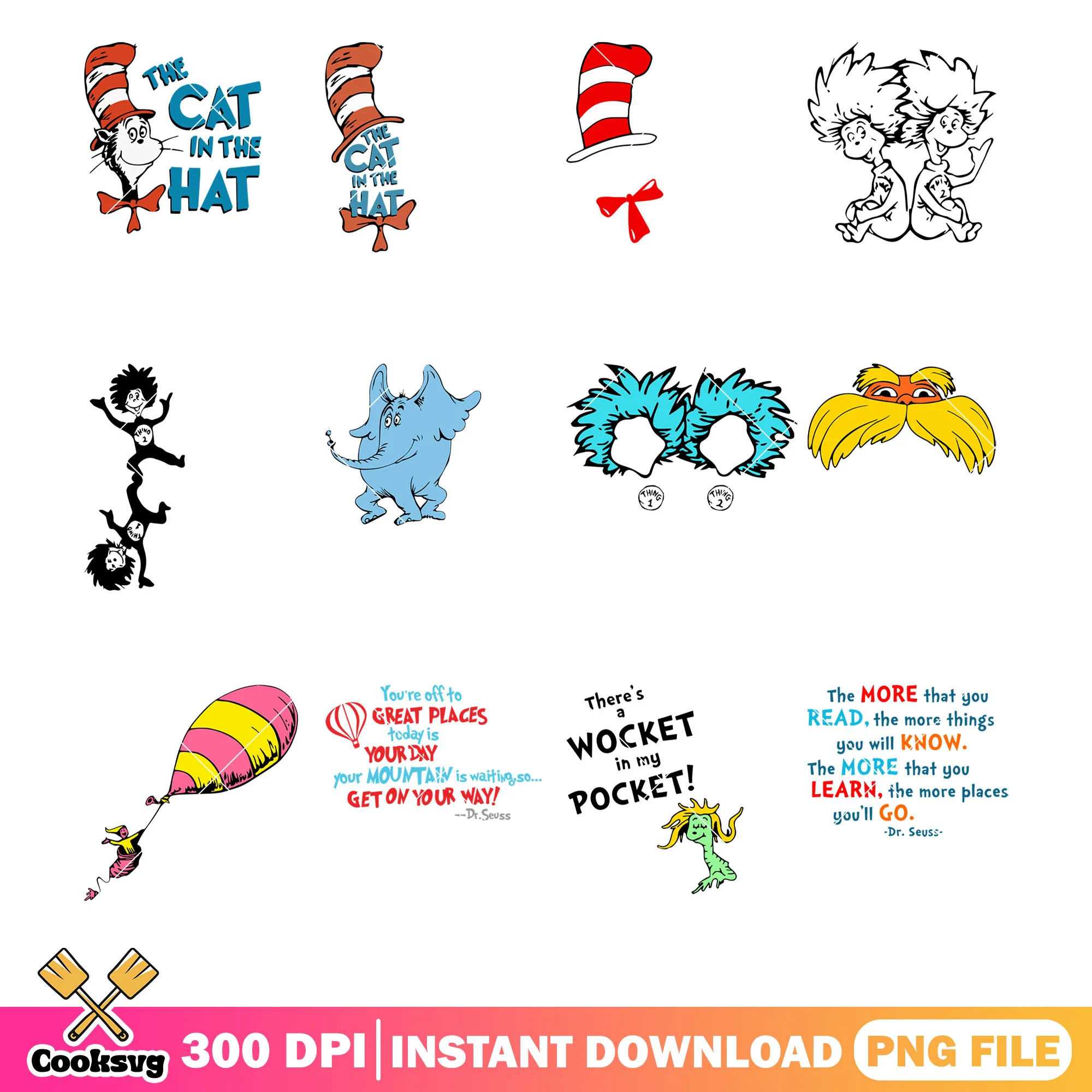 Dr seuss thing and lorax png bundle, dr seuss lorax png