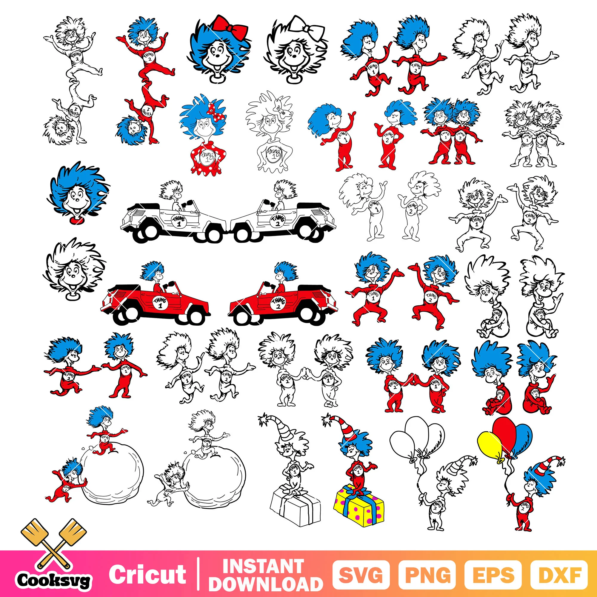 Dr seuss thing one thing two svg bundle, dr seuss thing one svg