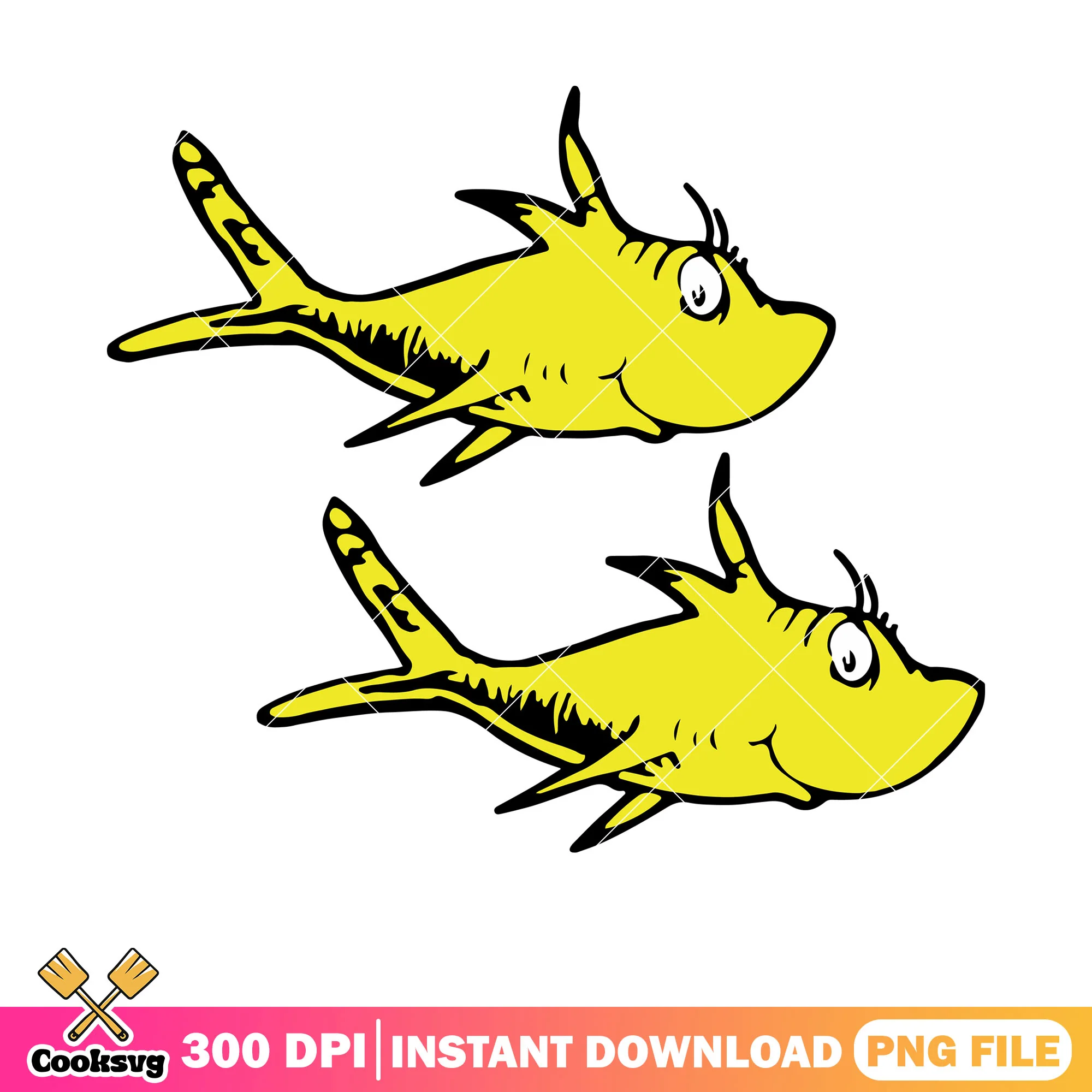 Dr seuss two yellow fish png, dr seuss fish png, dr seuss books png