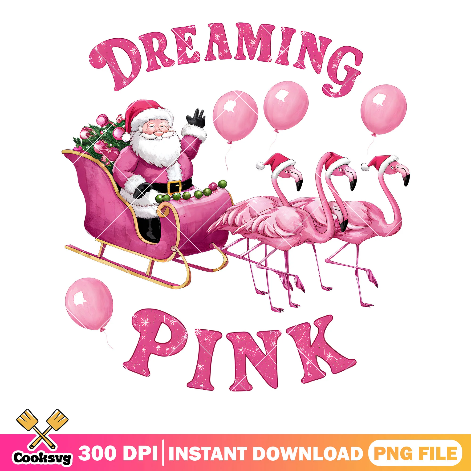 Dreaming pink png, christmas sleigh png, christmas santa png