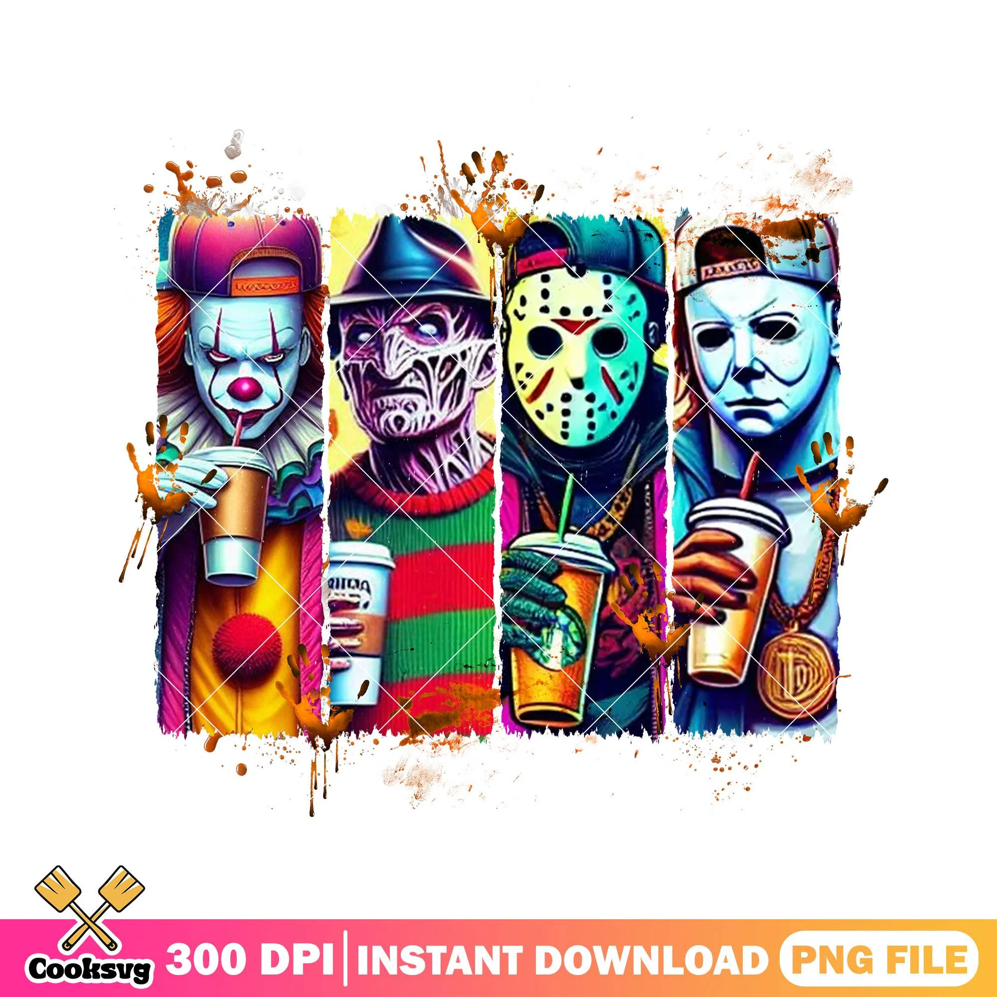 Drinking with killers png, killers horror png, halloween horror png