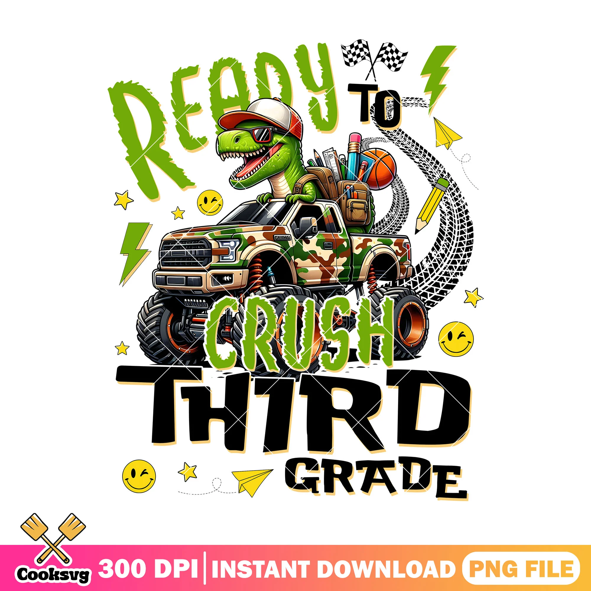 Driving car to third grade png, go back to school png, dinosaur png