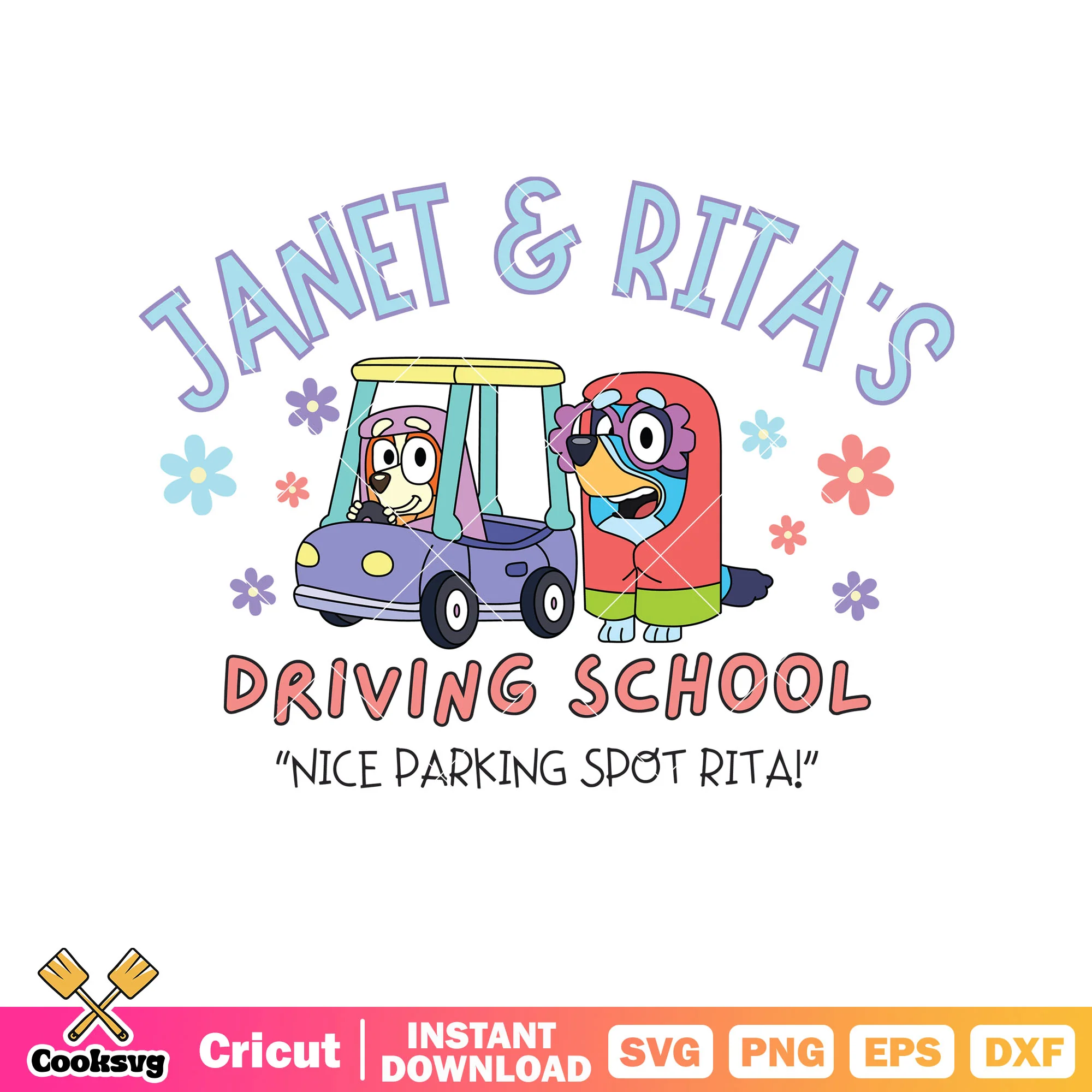 Driving school bluey janet and rita svg, bluey bingo svg, bluey rita svg