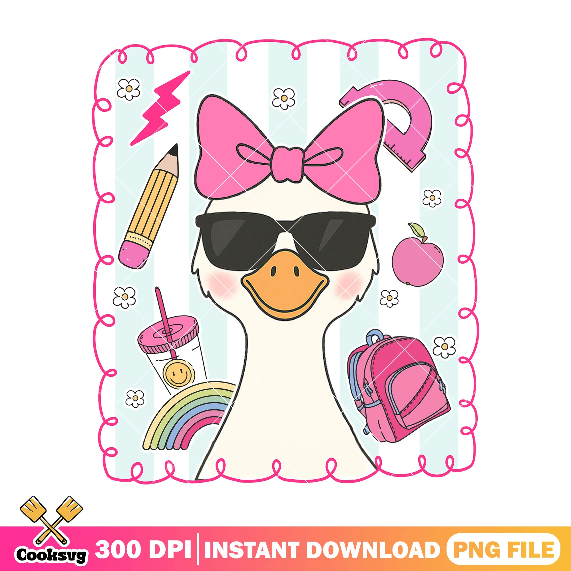 Duck girl back school png, back to school art png, cute duck png