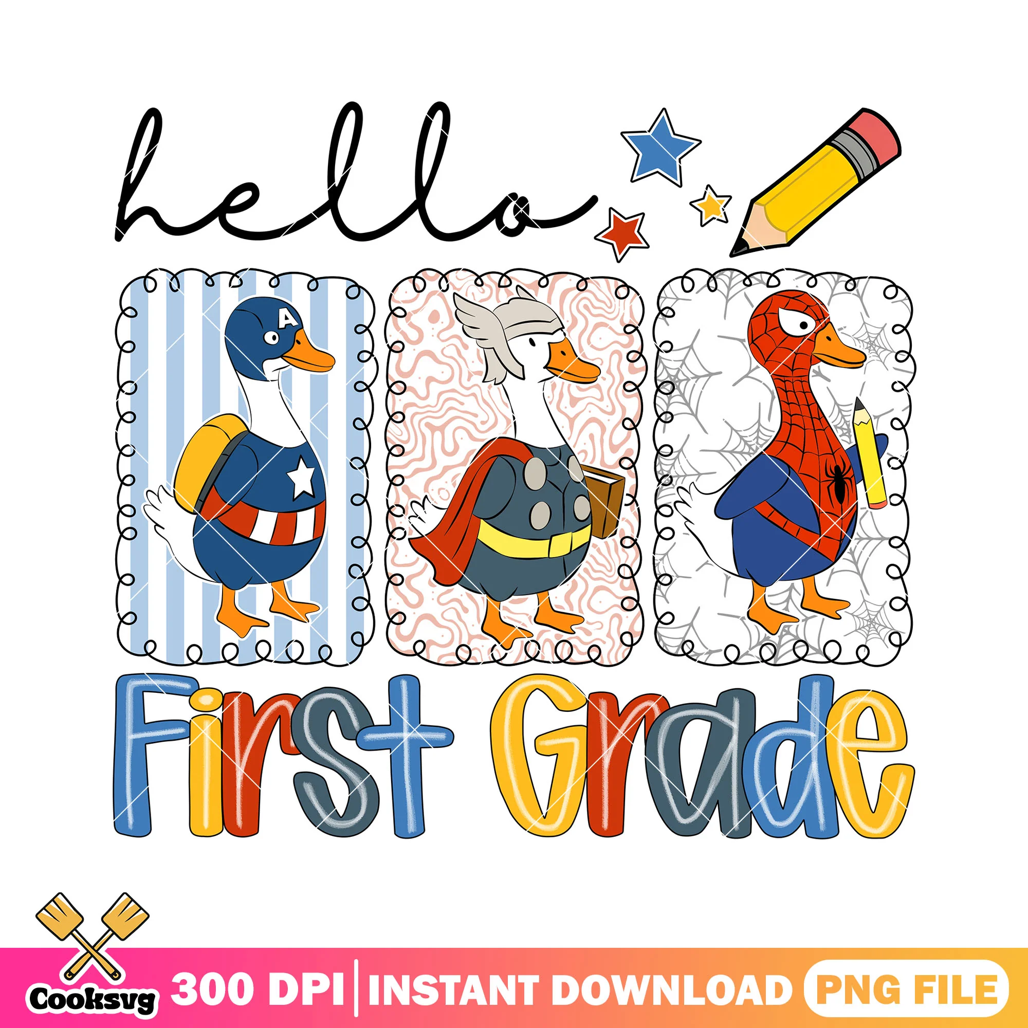 Ducks first grade png, marvel art png, back to school art png
