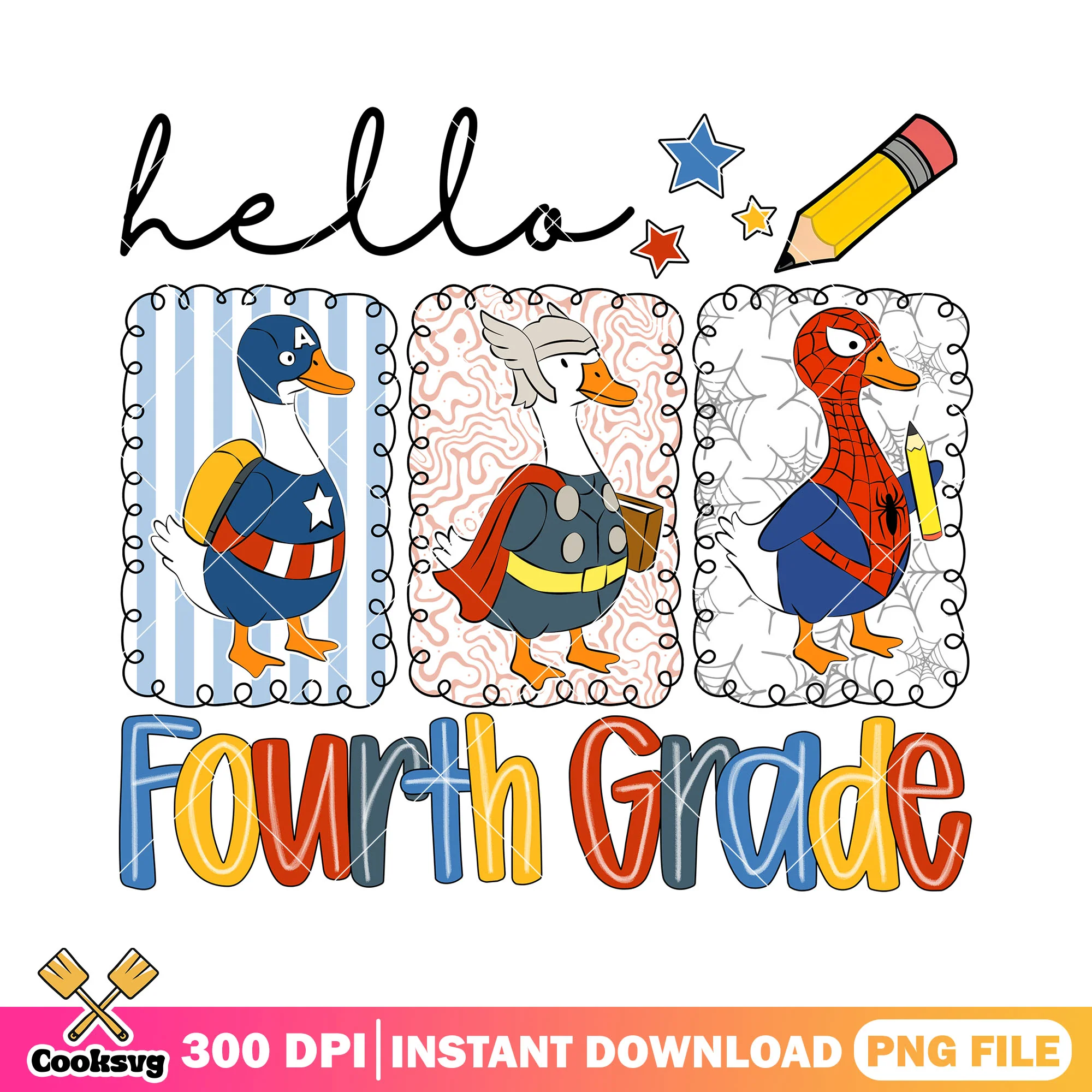 Ducks fourth grade png, colors font png, back to school day png