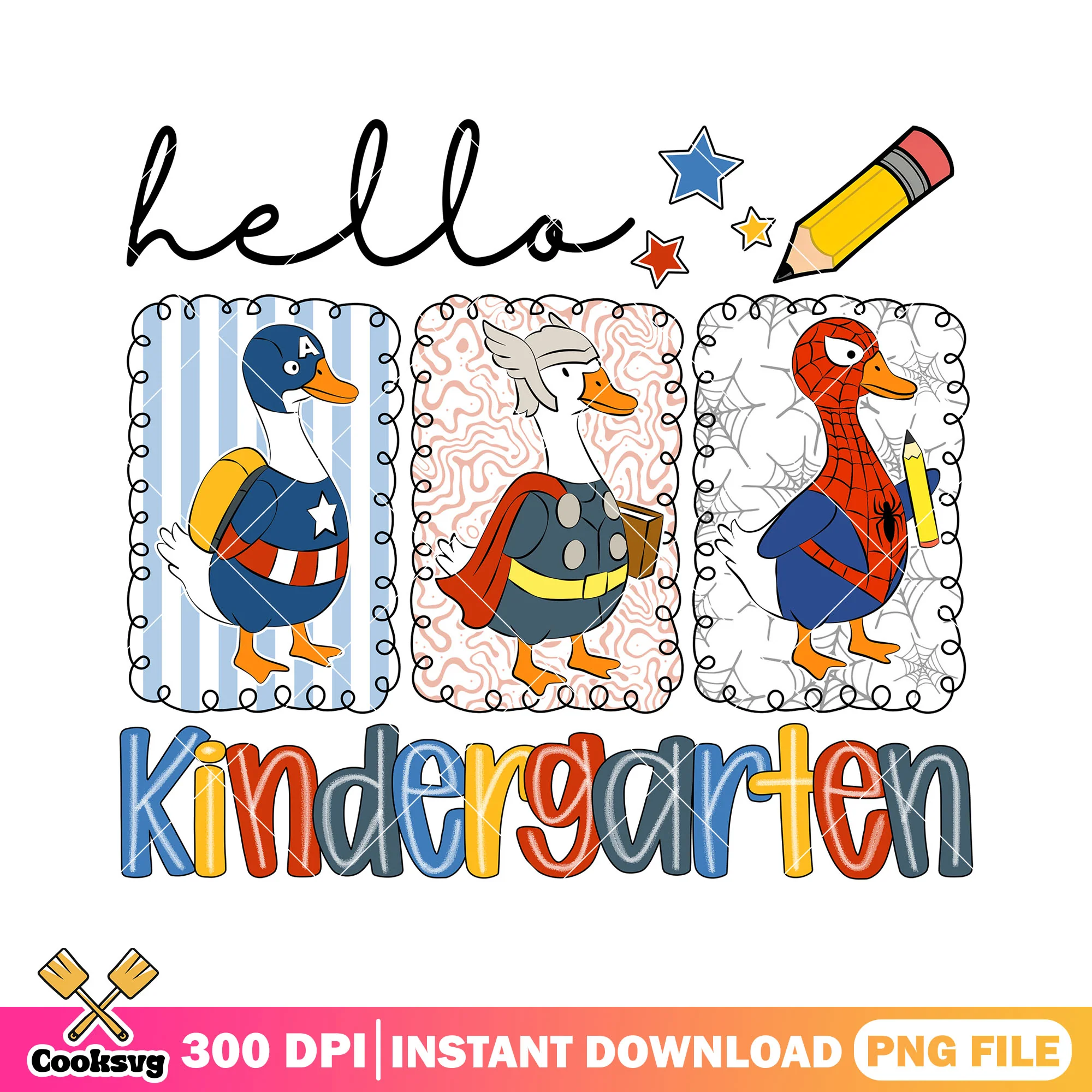 Ducks kindergarten png, marvel cartoon png, back to school art png