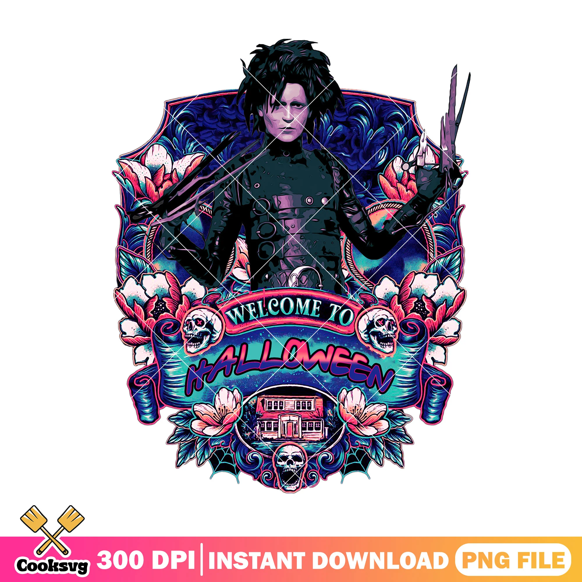 Edward scissorhands welcome to halloween png, halloween villains png
