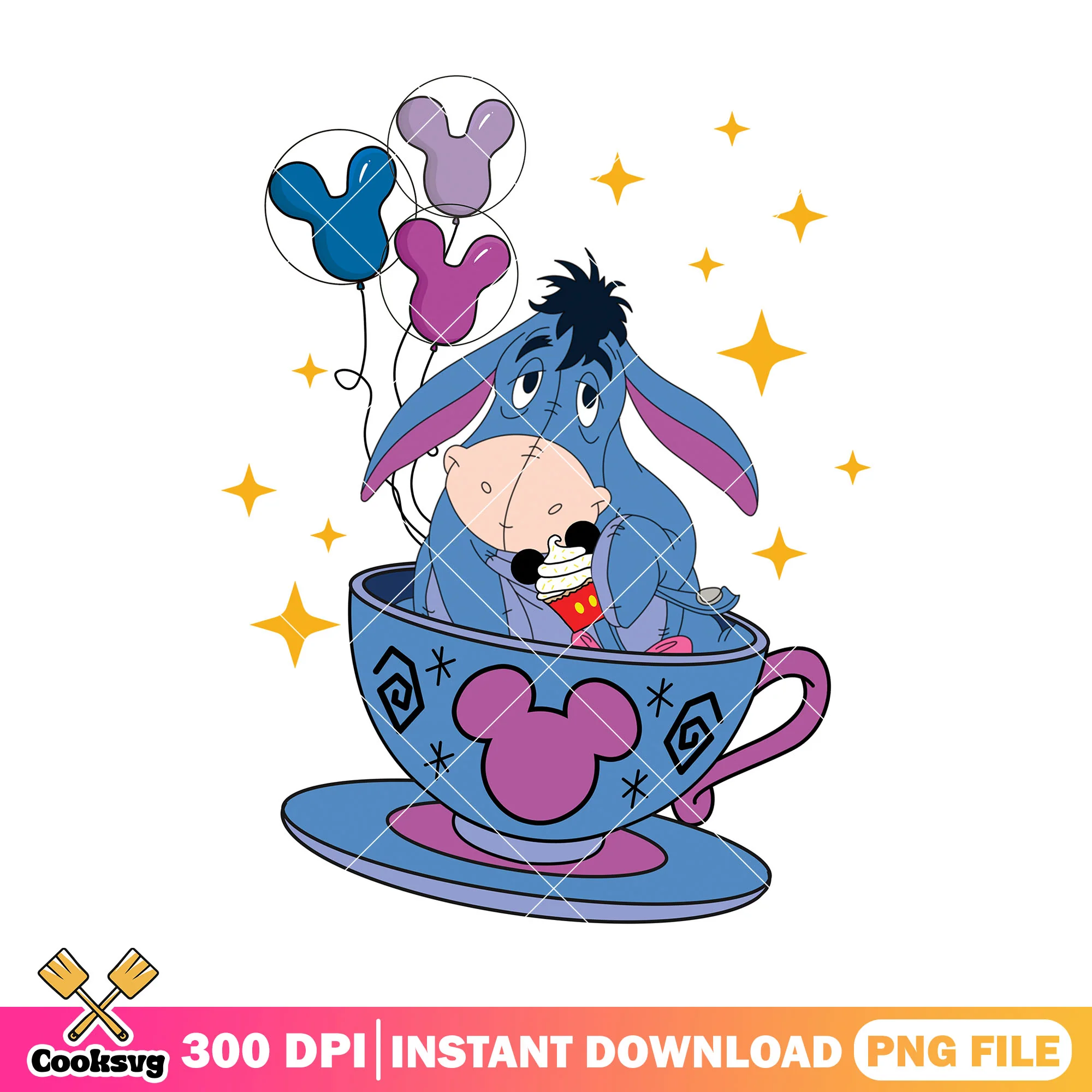 Eeyore cup of tea png, eeyore a donkey png, disney drinks png