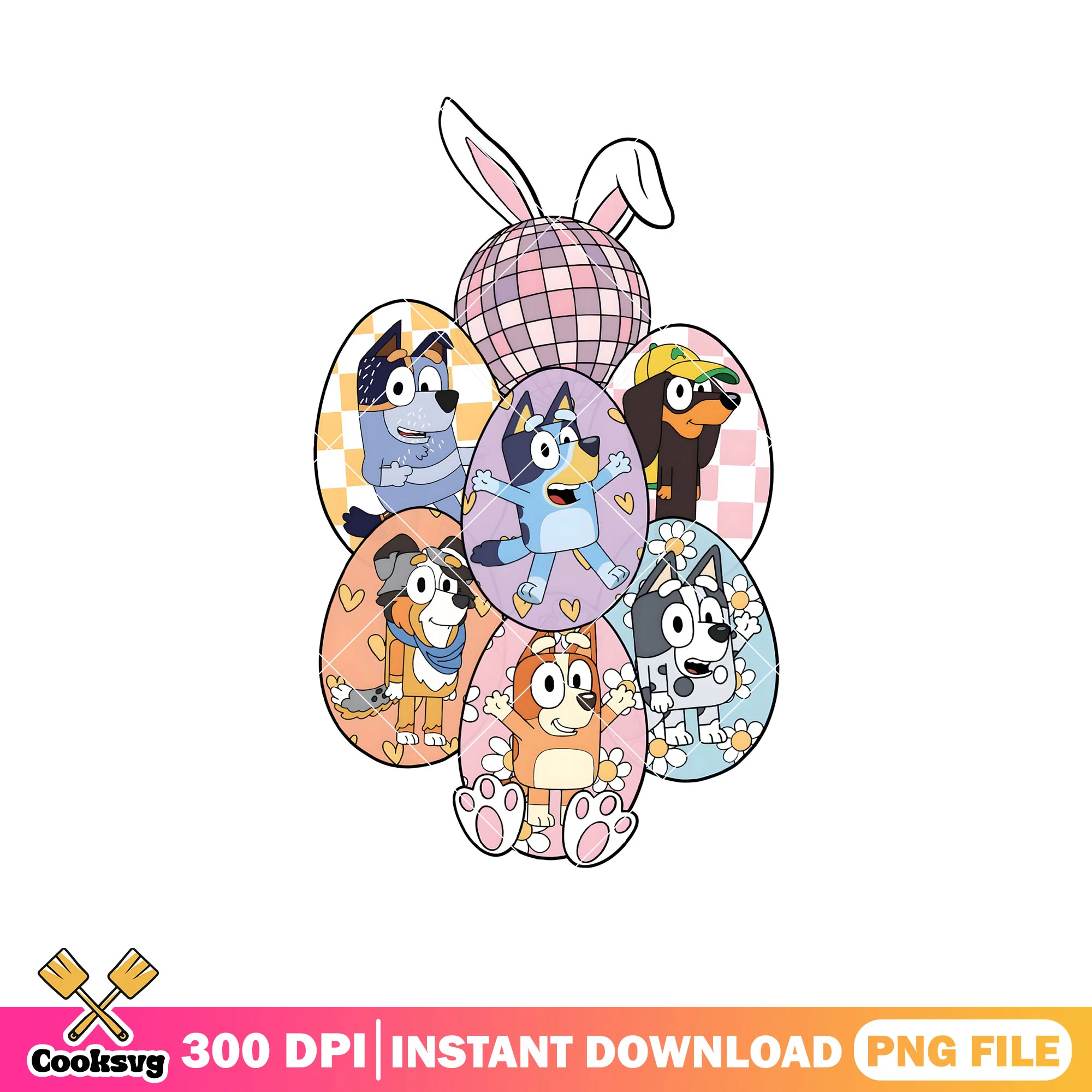 Eggs bunny bluey family funny png, bluey easter bunny png, happy bluey png