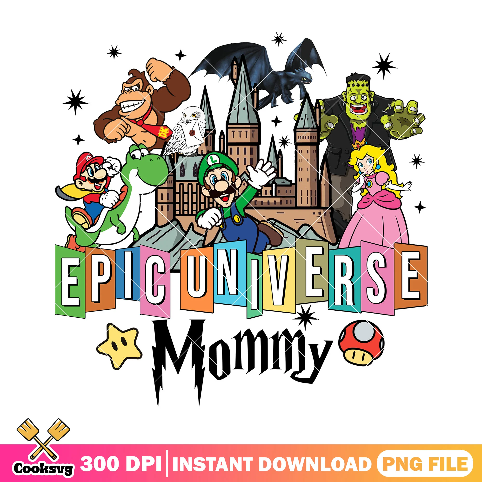 Epic universe mommy png, super mario png, disney world png
