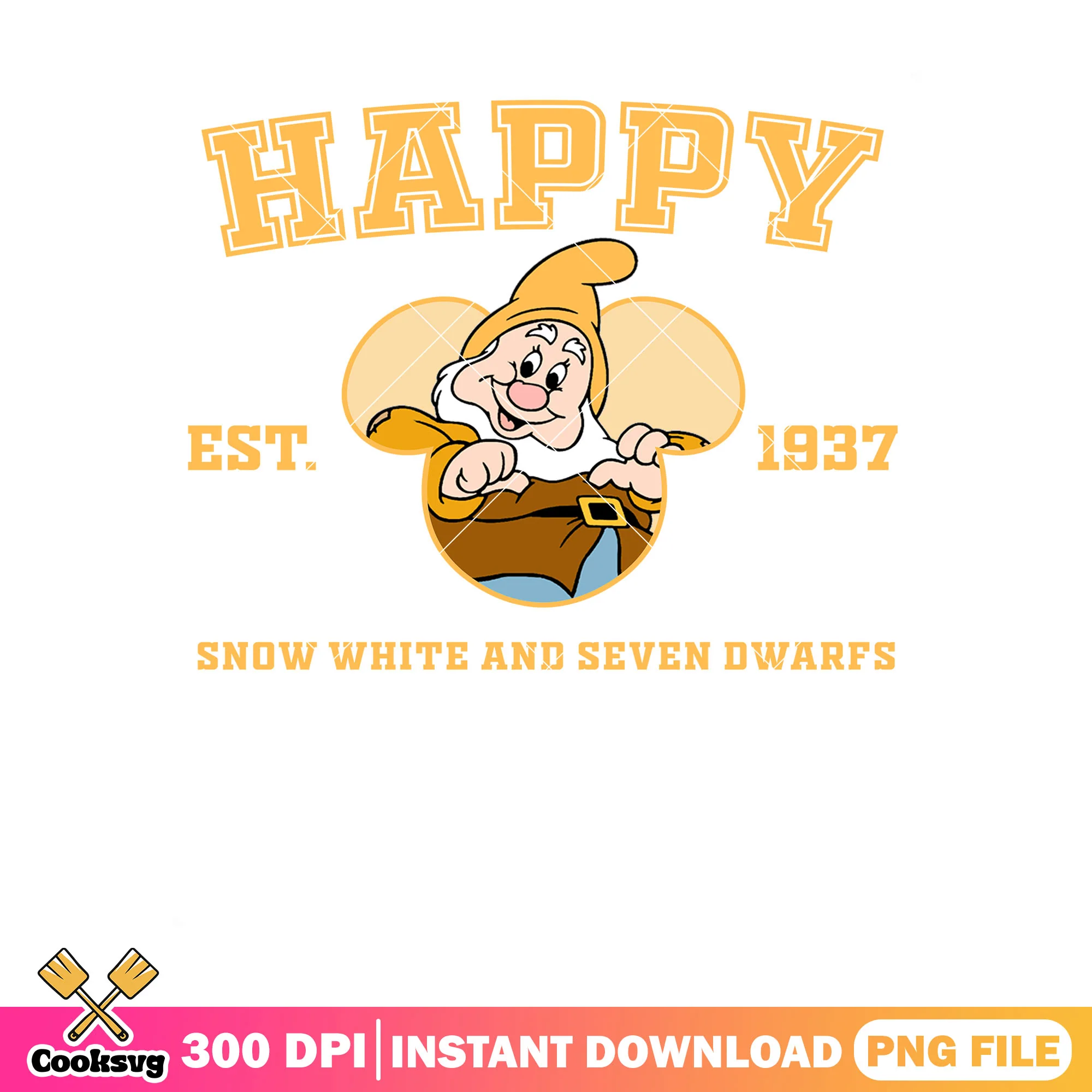 Est 1937 happy png, happy dwarf png, walt disney world png