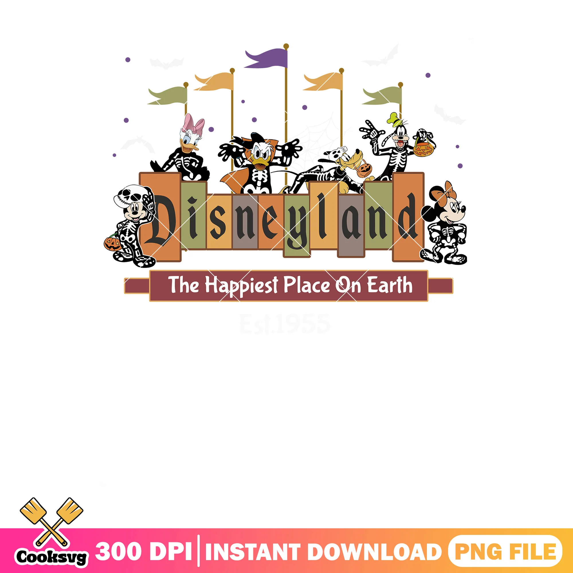 Est 1955 disneyland png, disney cartoon png, happy halloween png
