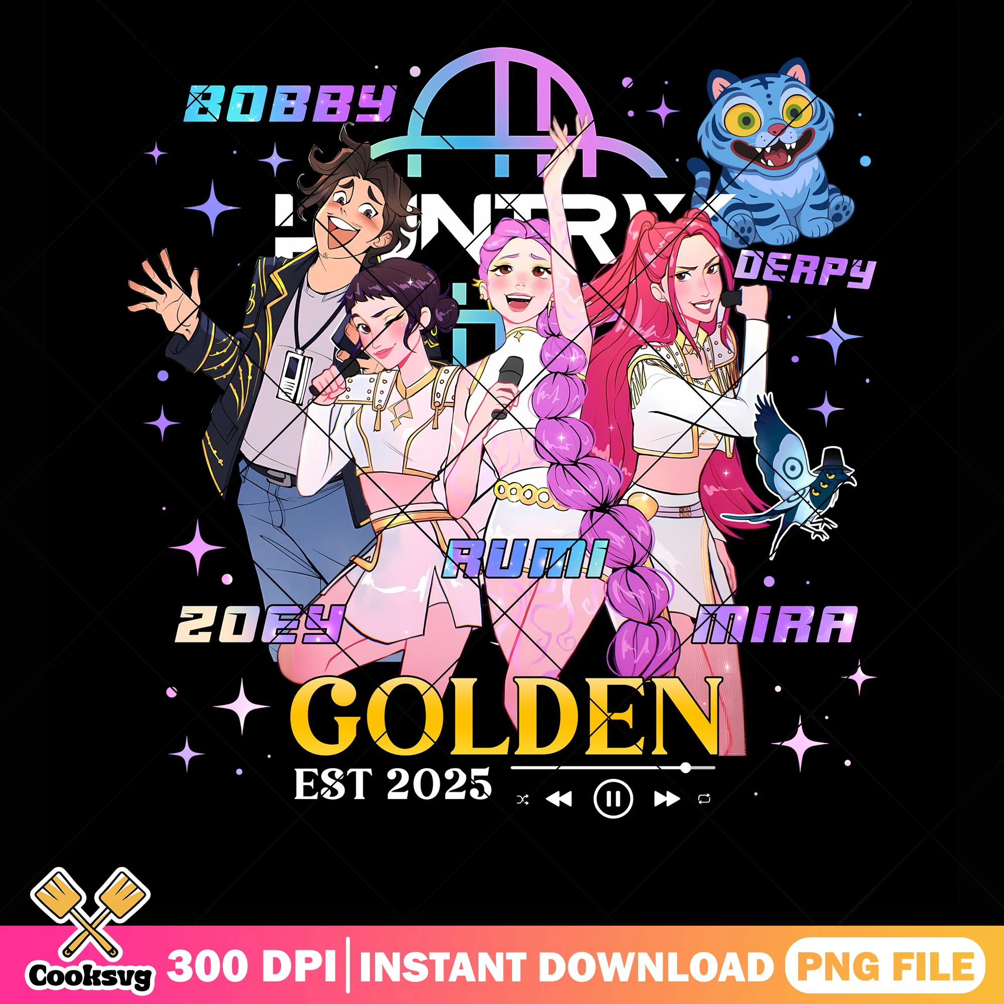 Est 2025 golden png, demon hunters kpop png, huntrix movie png
