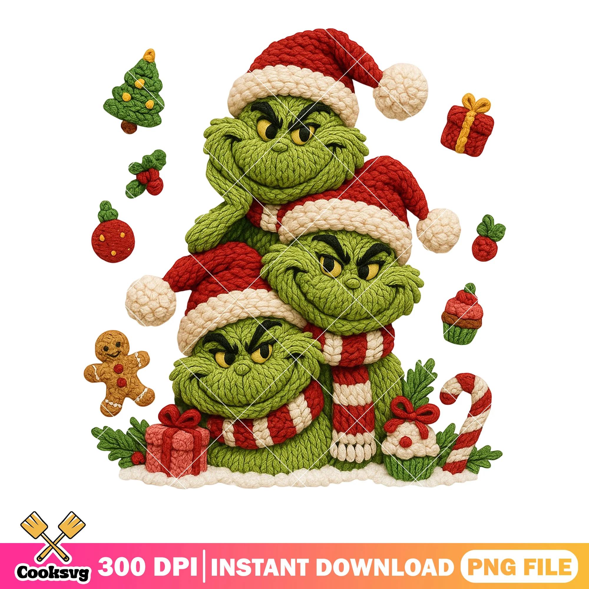 Evil monster christmas png, the grinch png, santa hat png