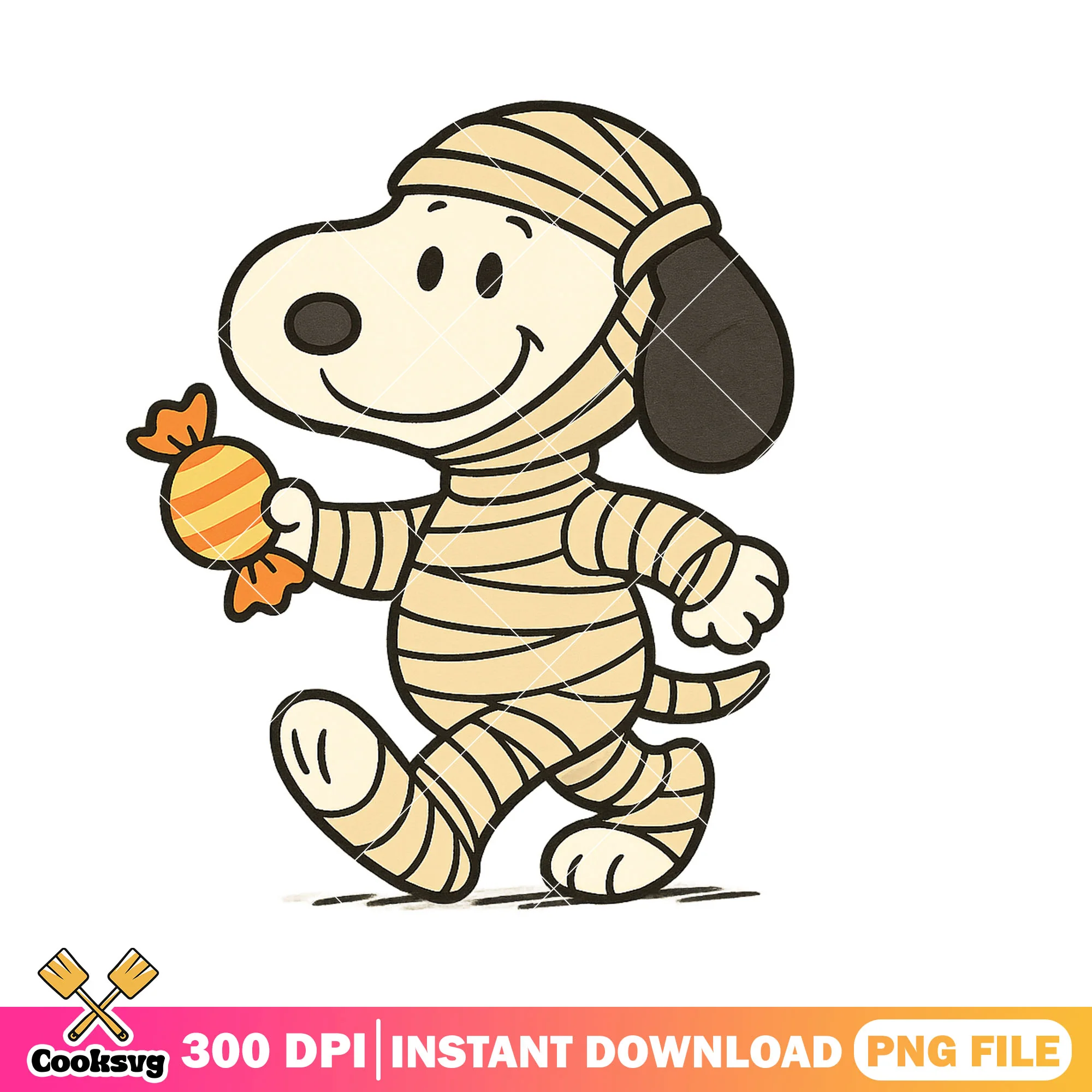 Fall mummy snoopy png, halloween candy png, snoopy halloween png