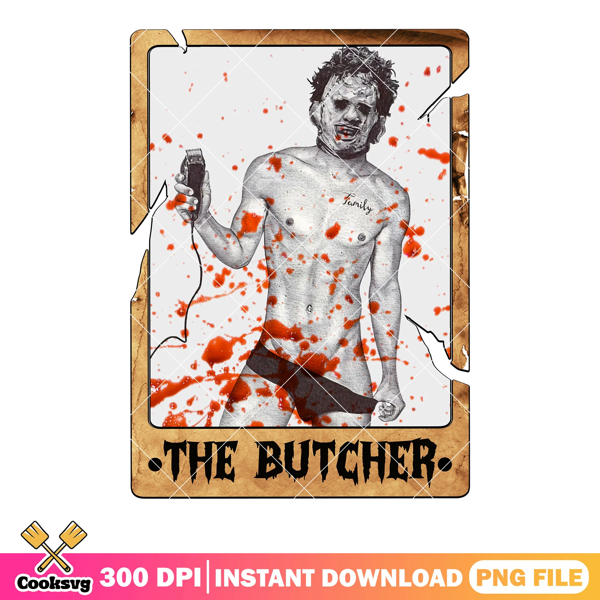 Family tattoo The butcher bloody png, the clipper png, scary halloween png