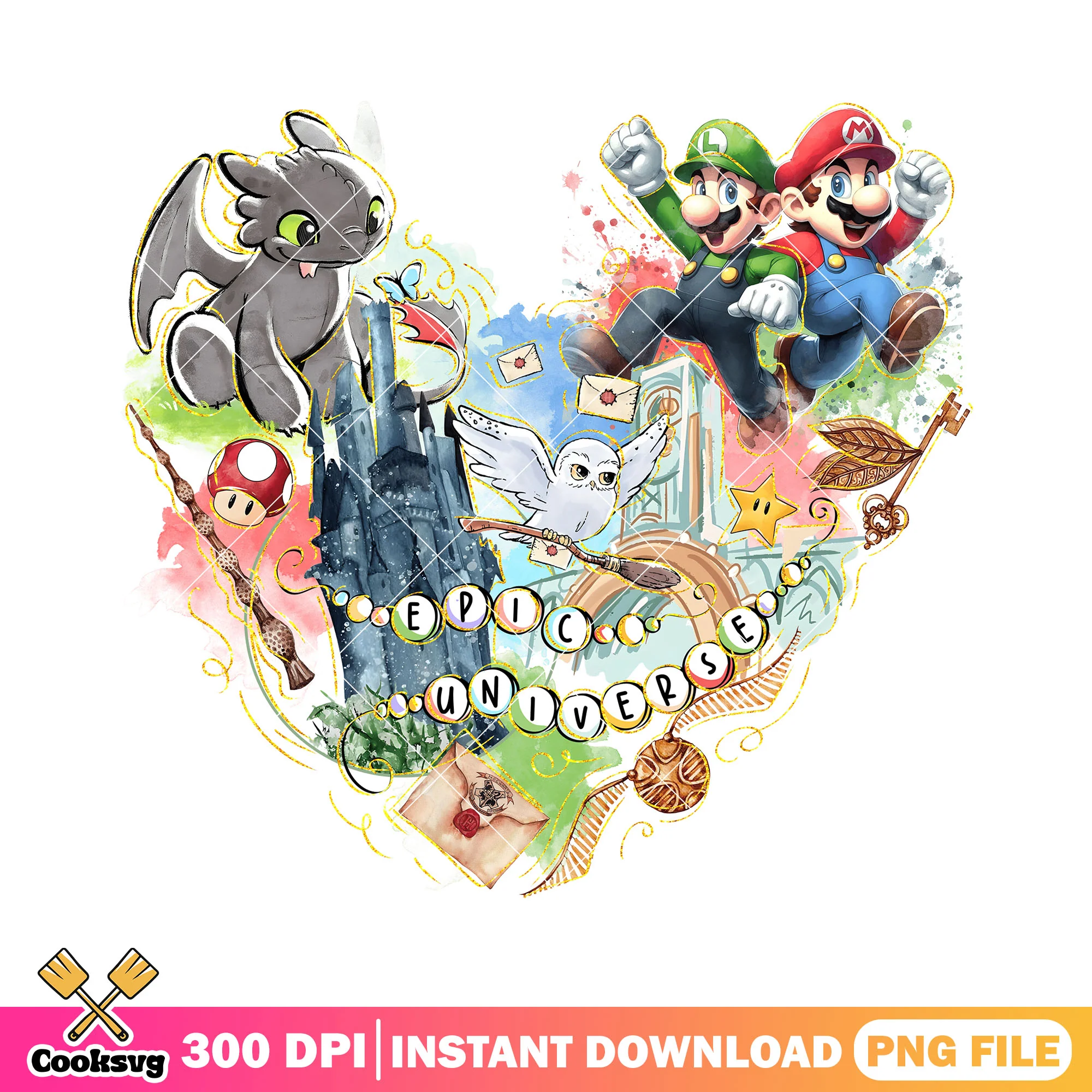 Fantasy cartoon collage png, disney friends png, epic universe png