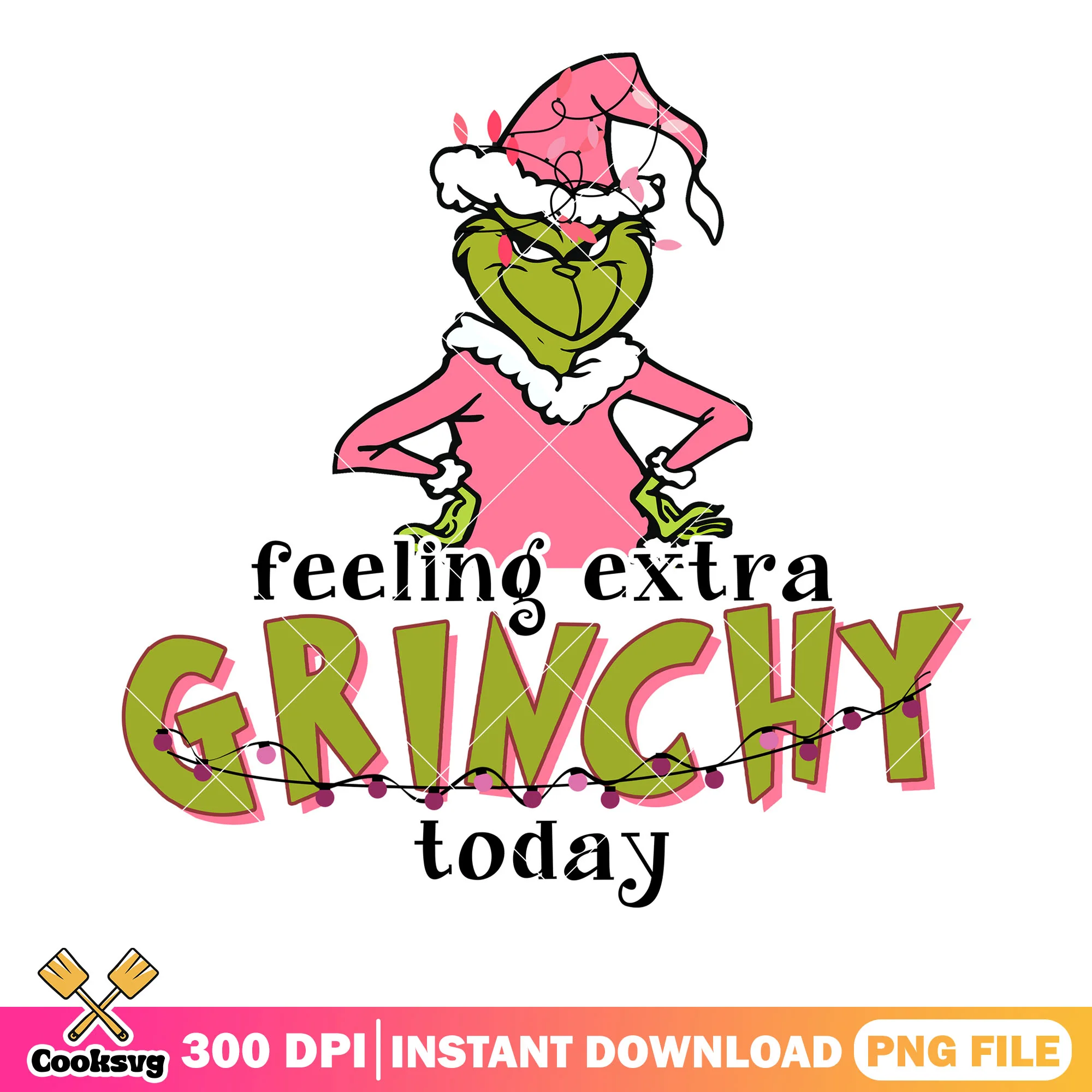 Feeling extra grinchy today png, christmas lights png, the grinch png