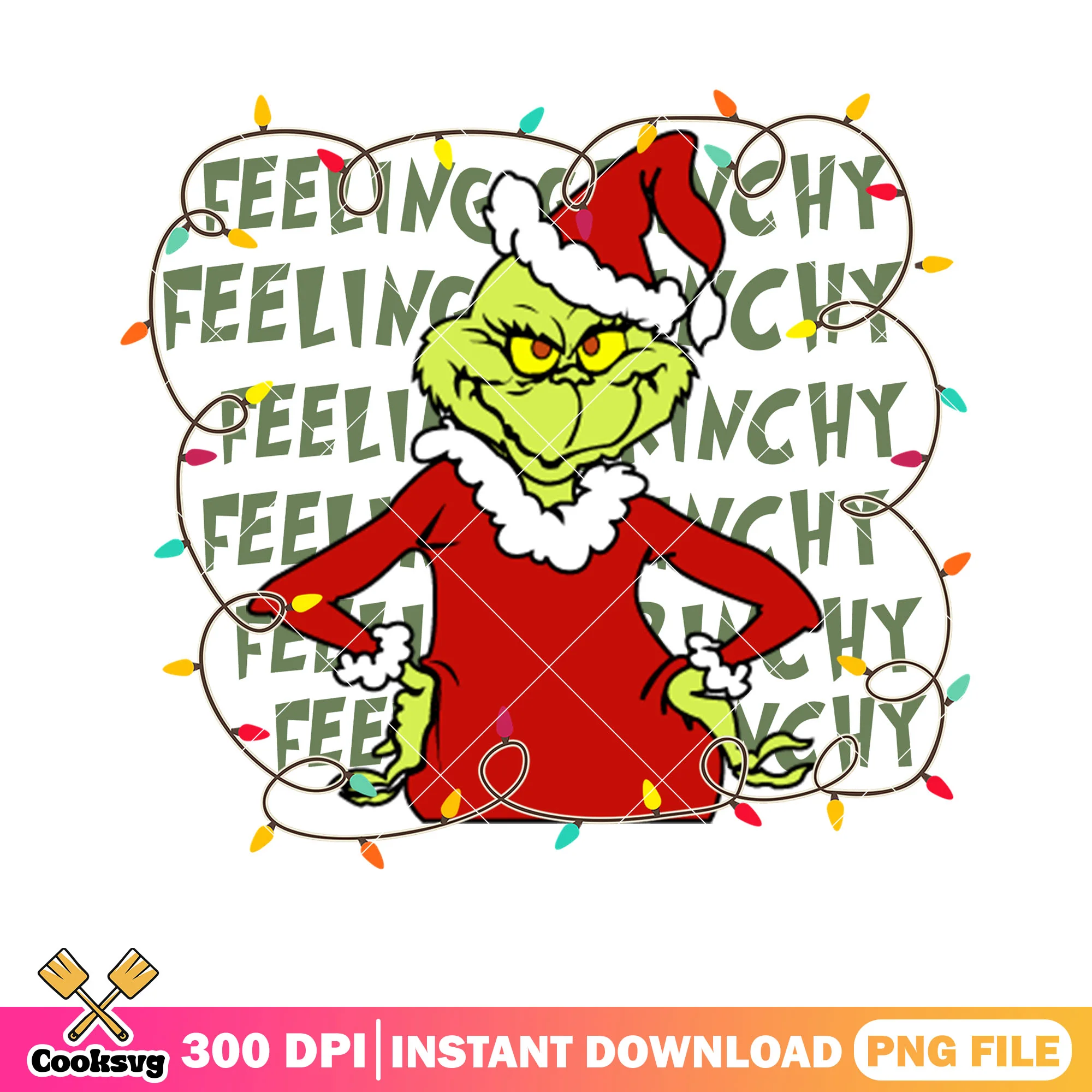 Feeling ginchy png, the grinch png, christmas lights png