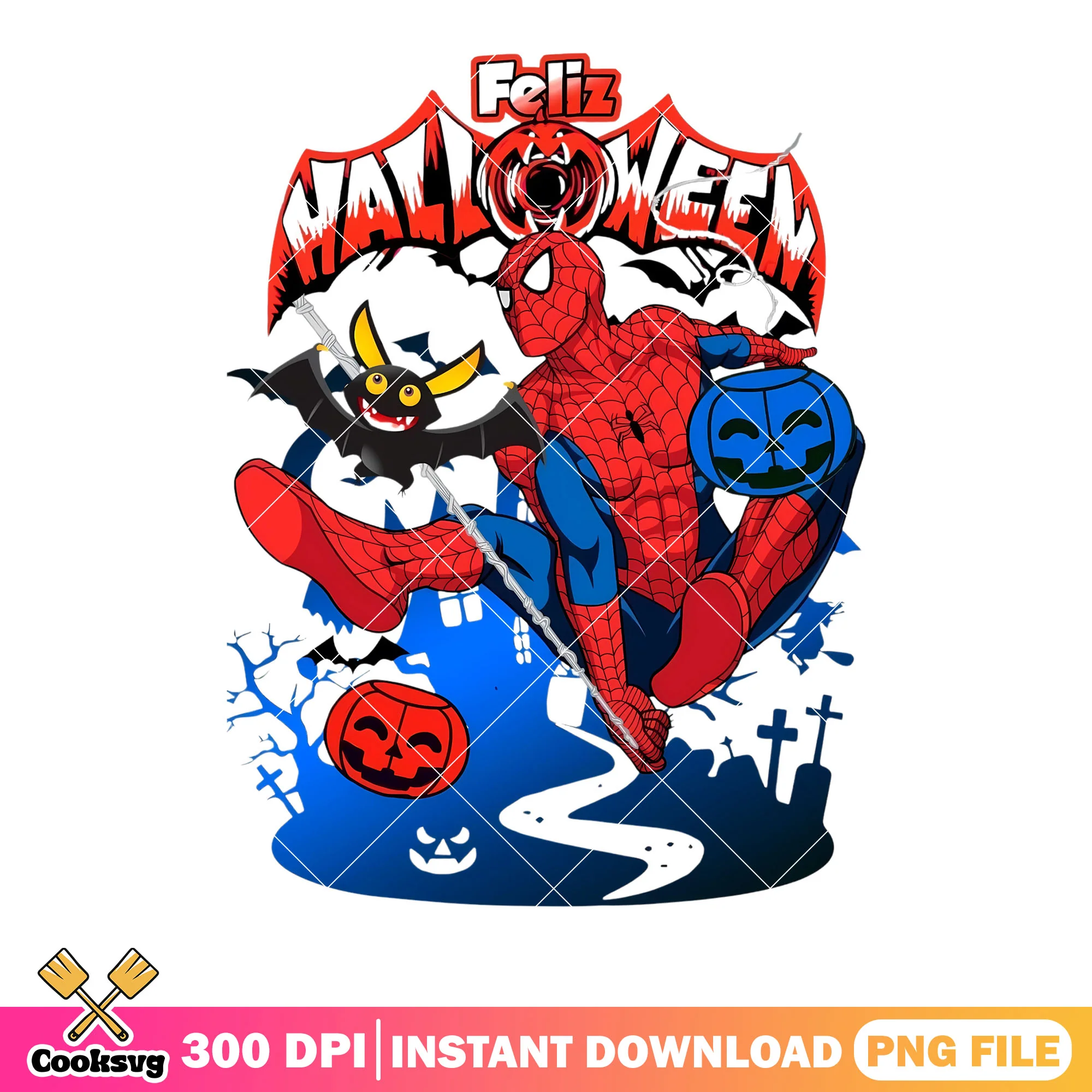 Felix spider man png, the dark cemetery png, halloween disney png