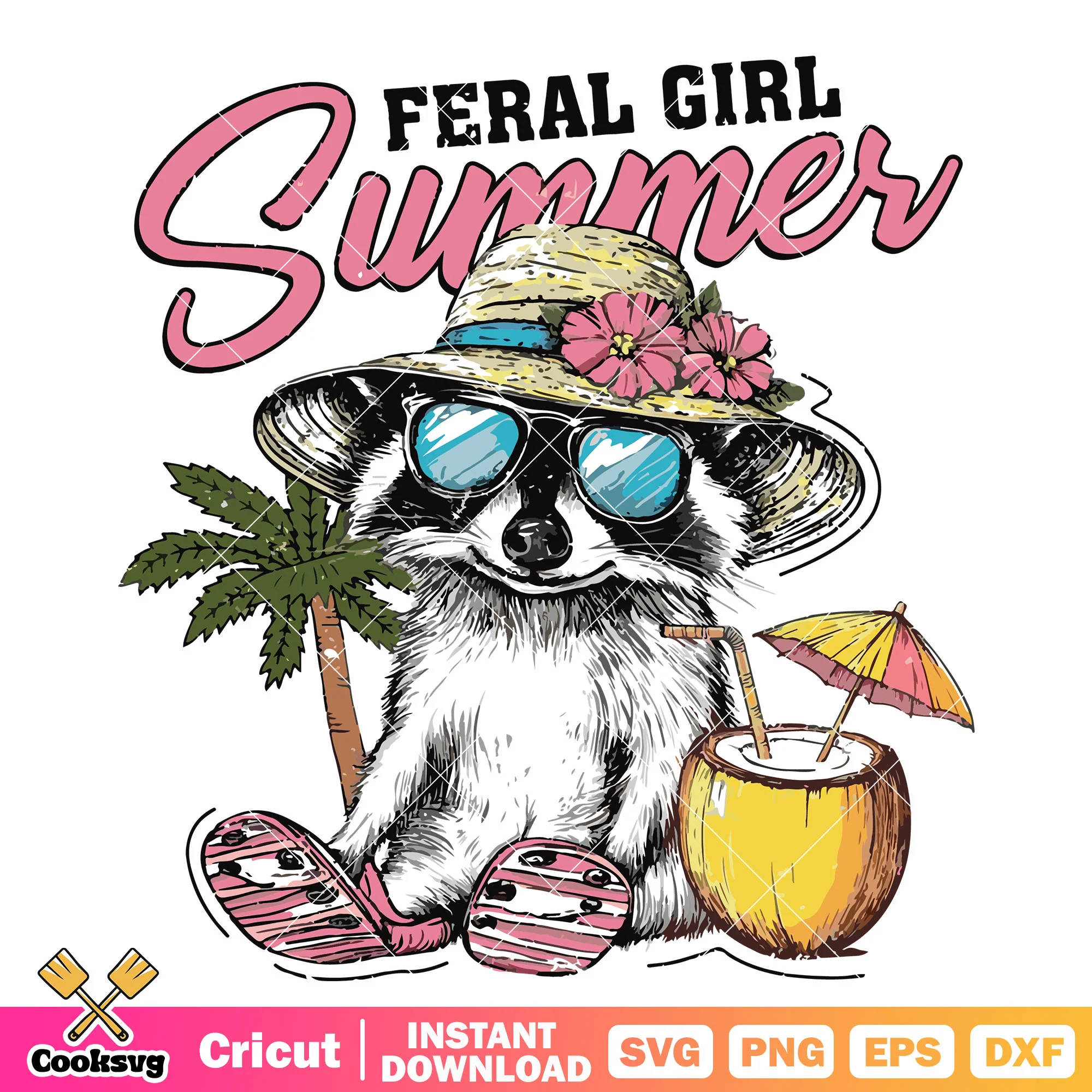 Feral girl in the summer svg, feral raccoon svg, summer girl svg