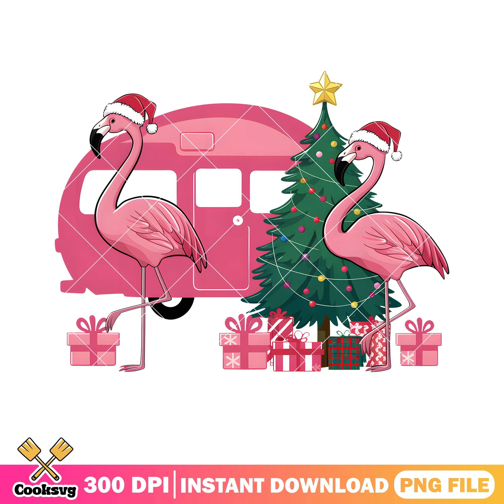 Festive duo flamingo png, christmas gifts png, christmas vibes png