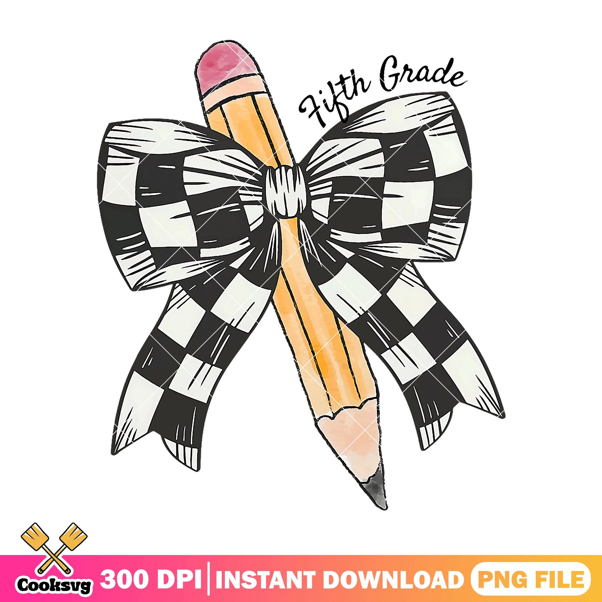 Fifth grade pencil bow png, cute bow png, back to school art png