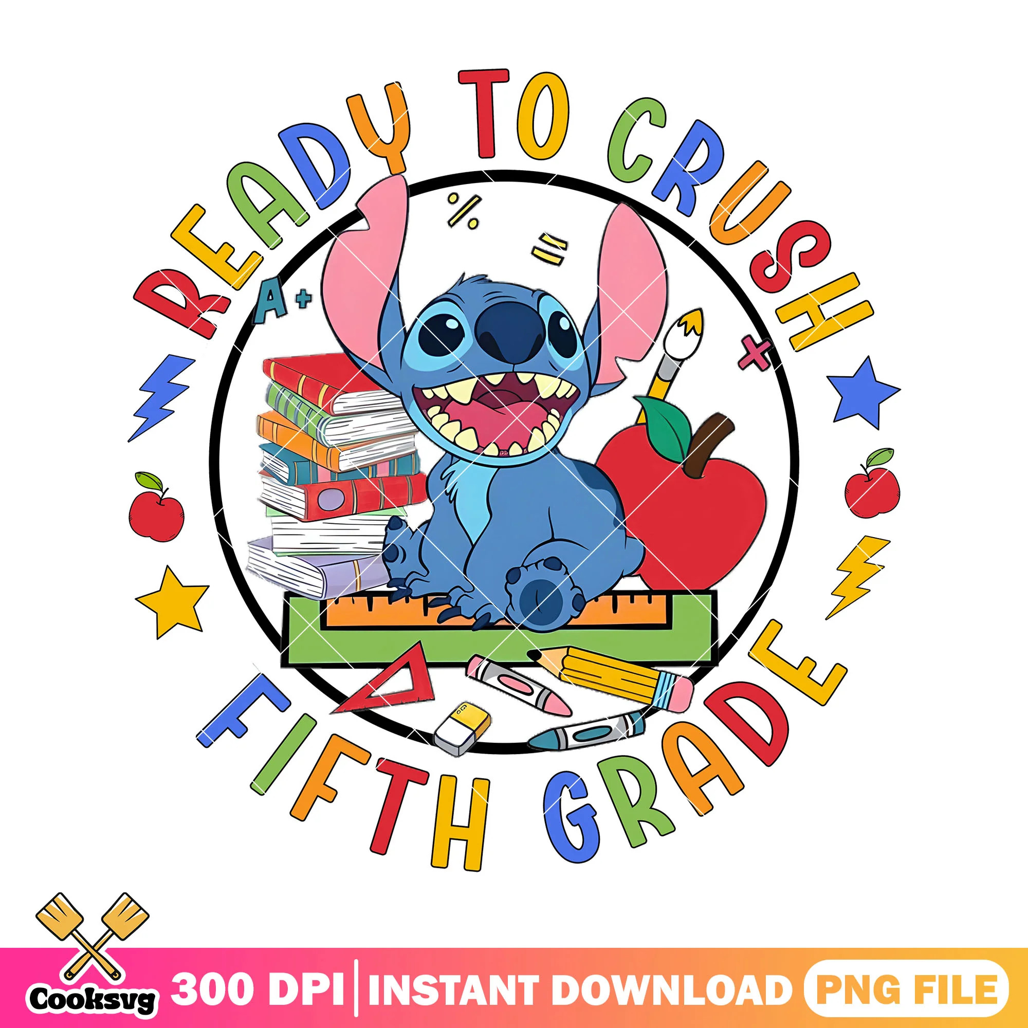 Fifth grade ready stitch png, happy back to school png, stitch blue png