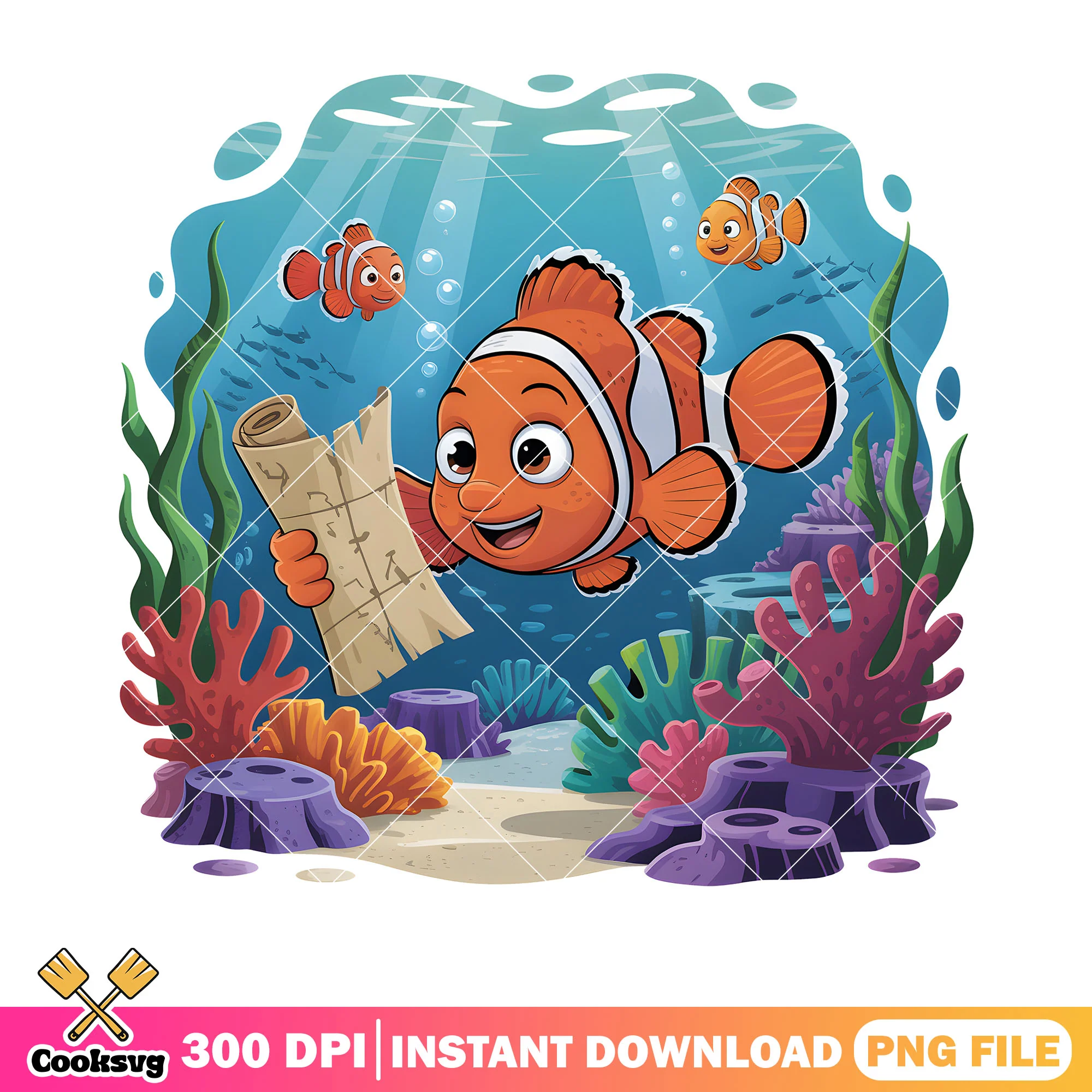 Finding treasure nemo png, poster nemo png, disney clownfish png