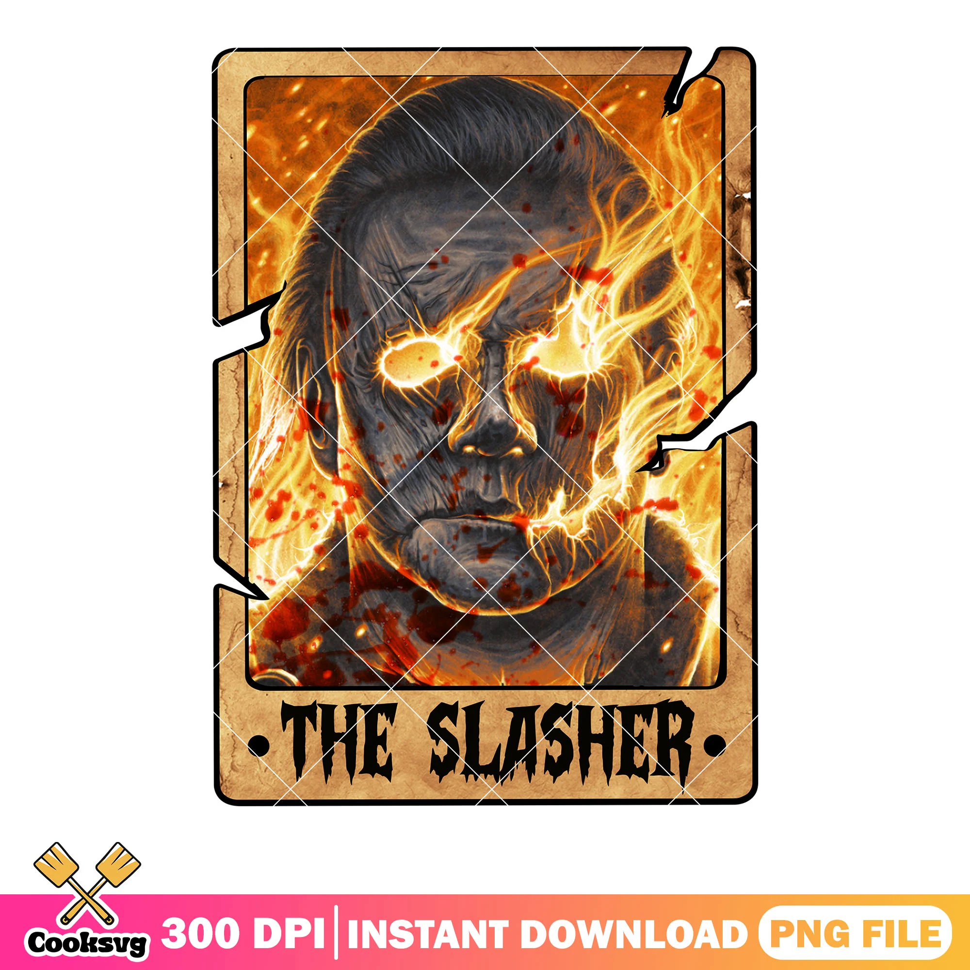Fire the slasher michael myers png, fire eyes png, spooky halloween png