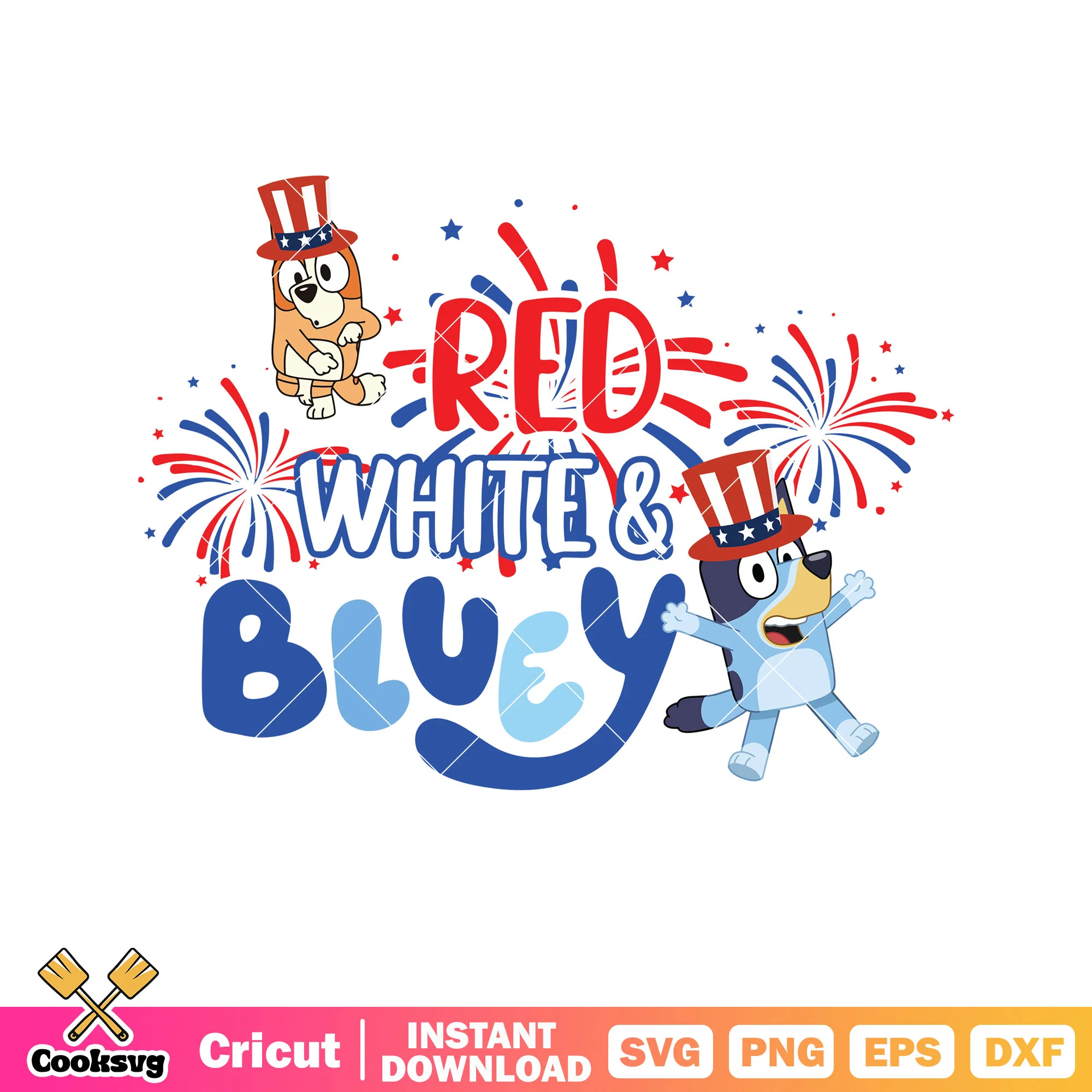 Firework bluey and red white svg, character bluey svg, bluey friends svg