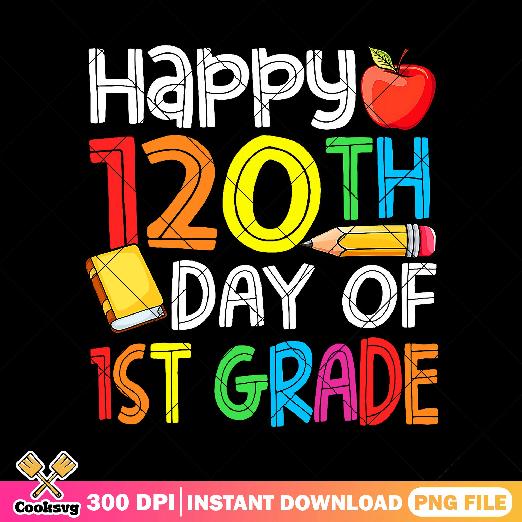 First grade 120th day png, go back to school png, red apple png